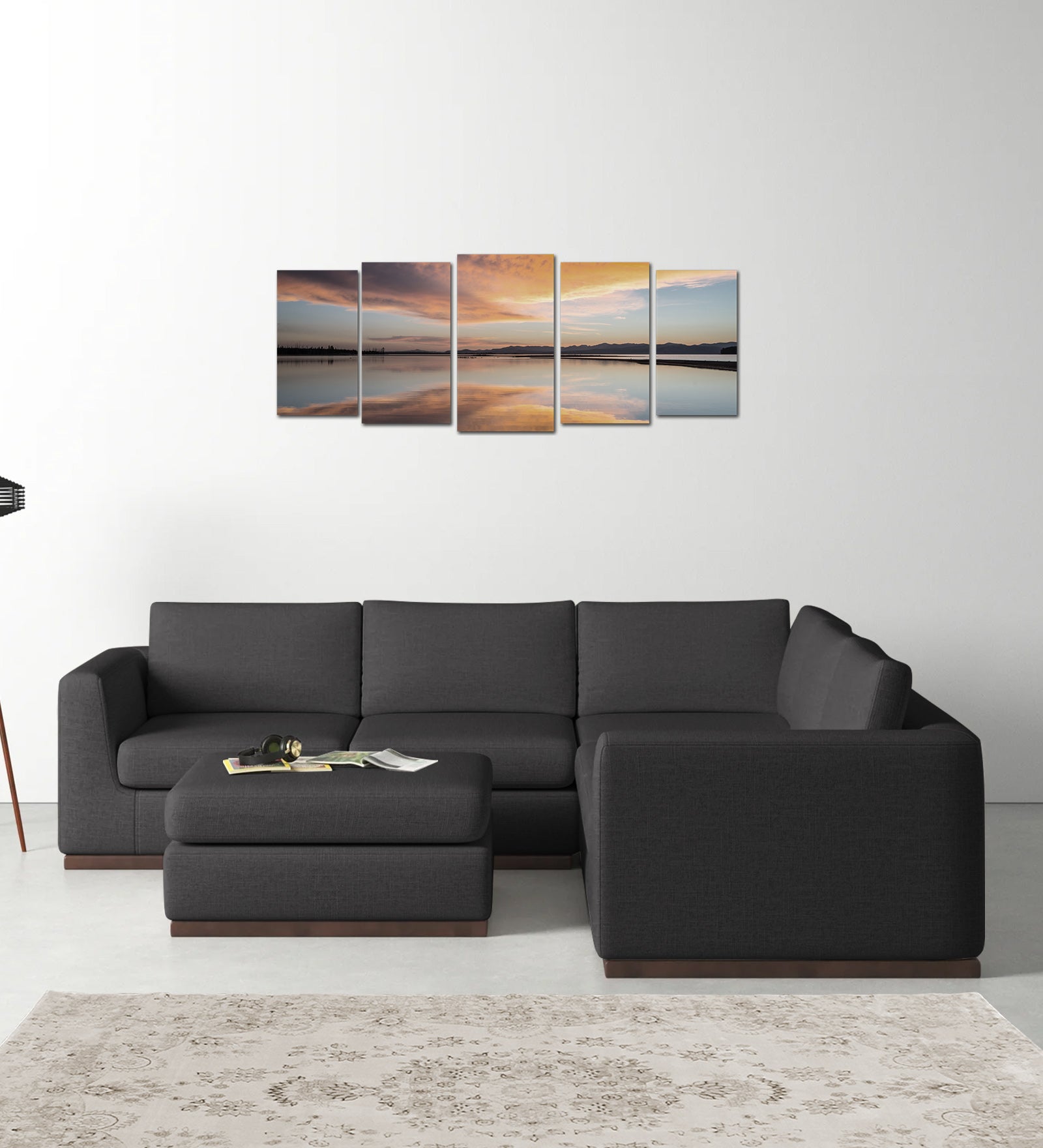 Freedom Velvet 6 Seater RHS Corner Sofa In Davy Grey Colour With Ottoman - Febonic Living