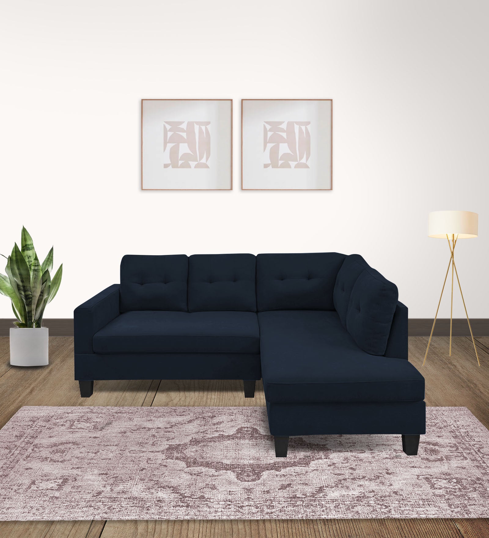 Thomas Fabric LHS Sectional Sofa (2+Lounger) In Denim Blue Colour - Febonic Living