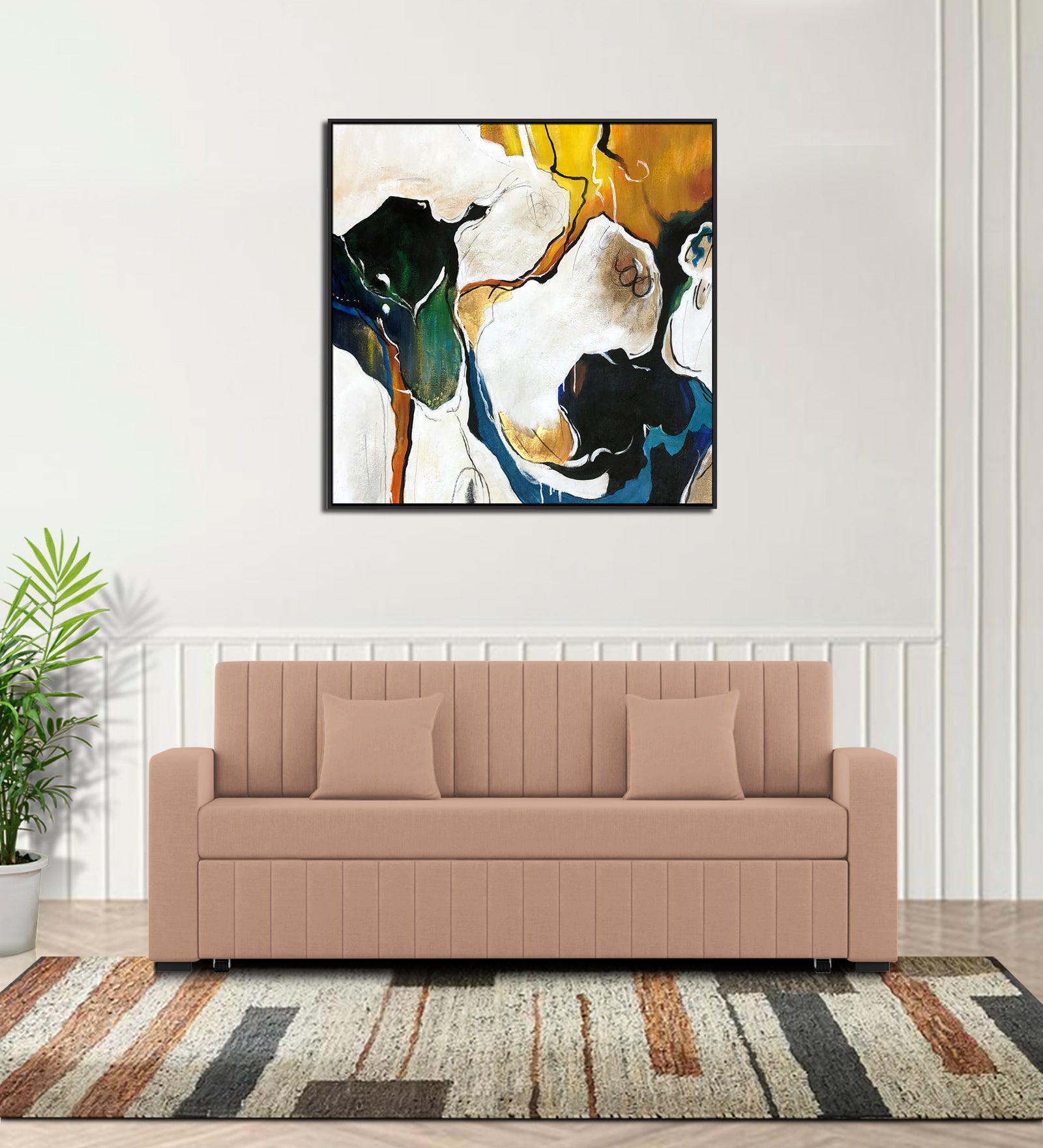 Calra Fabric 3 Seater Pull Out Sofa Cum Bed In Cosmic Beige Colour With Storage - Febonic Living