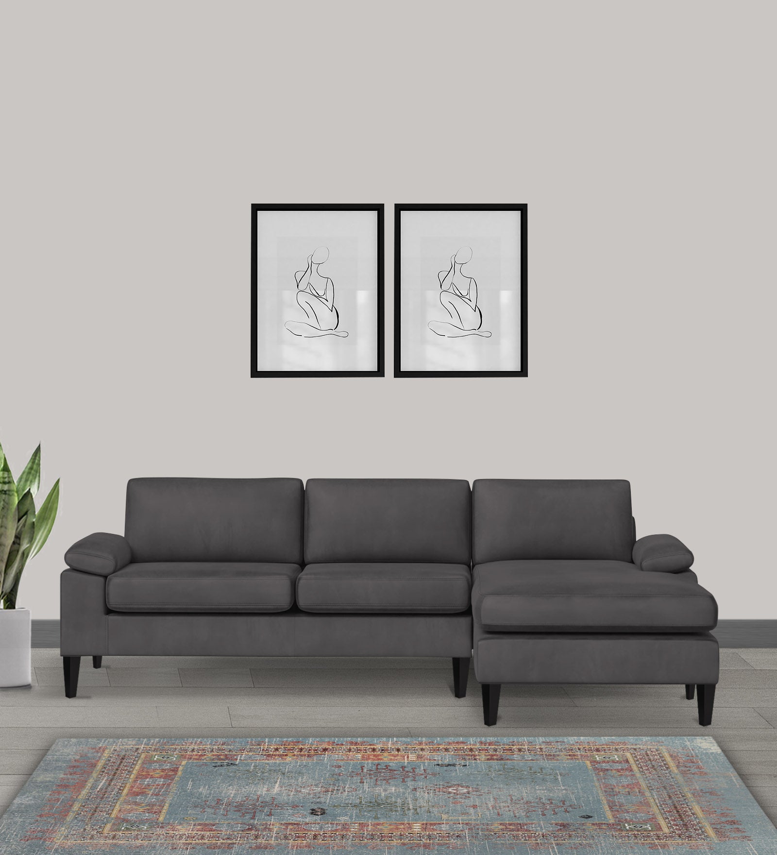 Vegas Velvet LHS Sectional Sofa (3+Lounger) In Davy Grey Colour - Febonic Living