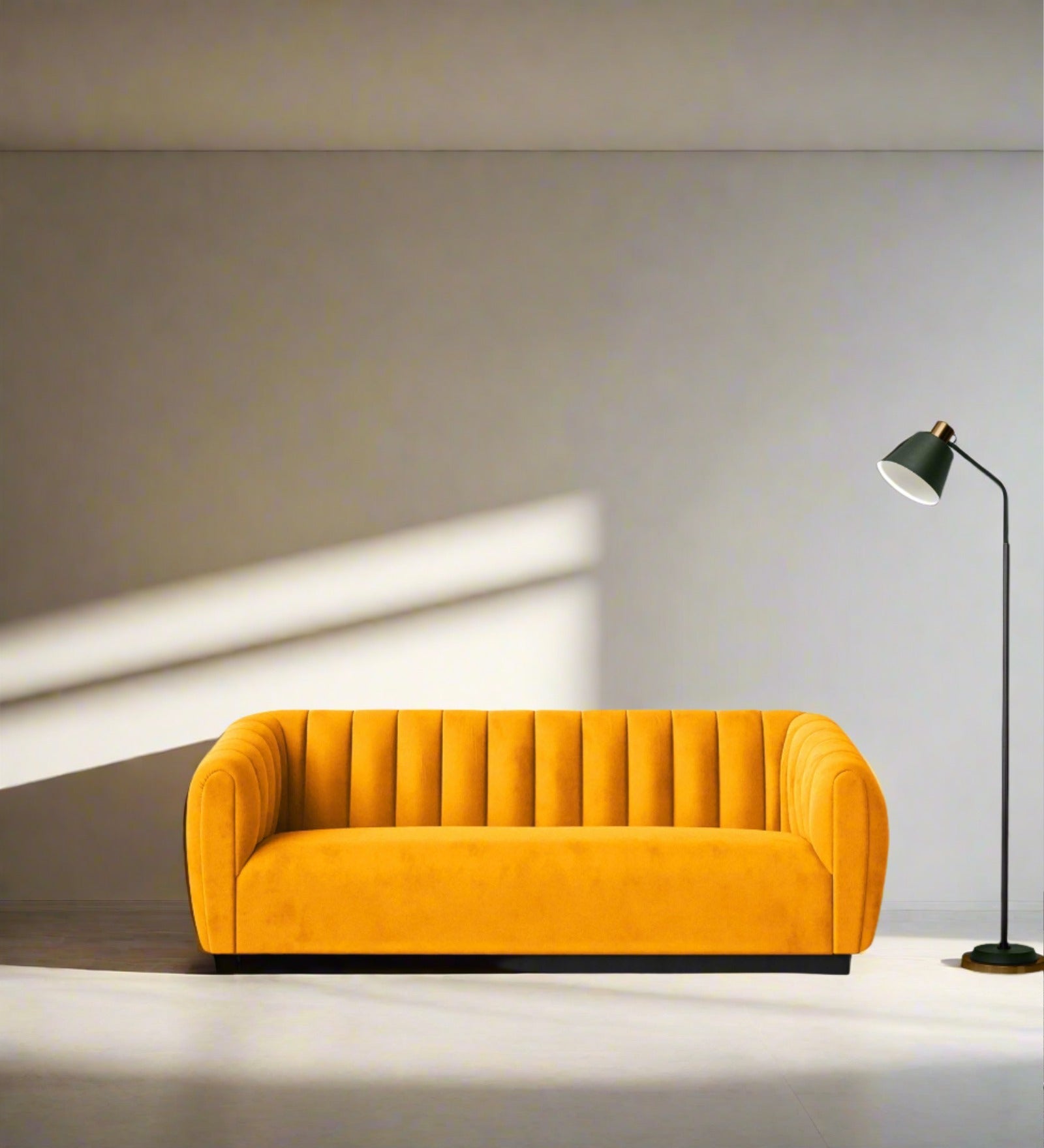 Ferry Velvet 3 Seater Sofa In Saffron yellow Colour - Febonic Living