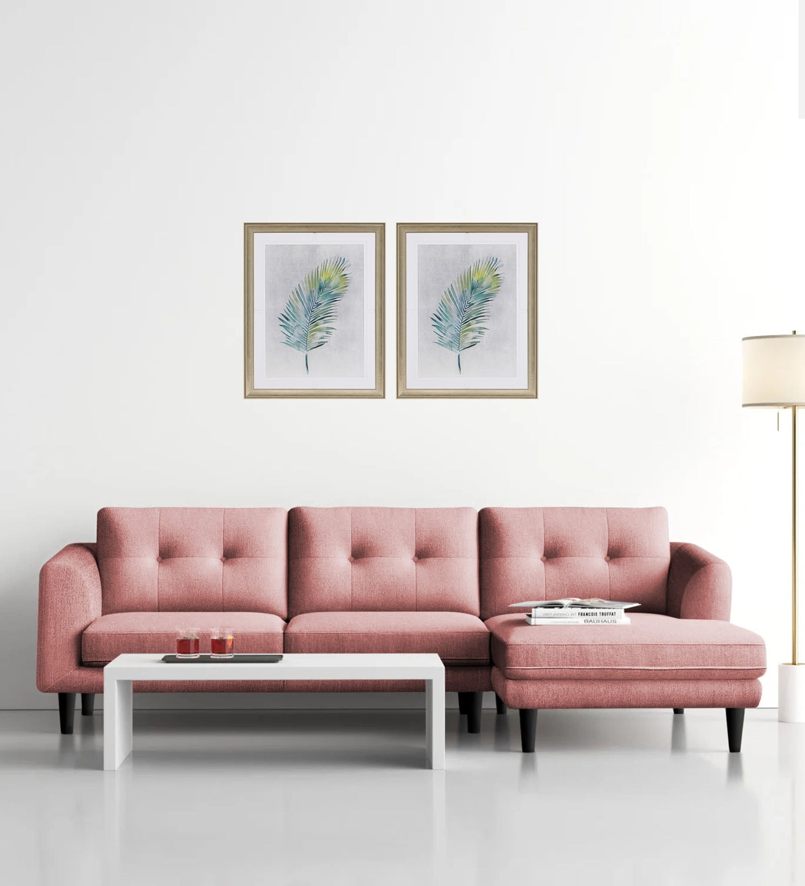 Natasha Velvet LHS Sectional Sofa (3+Lounger) In Millennial Pink Colour - Febonic Living