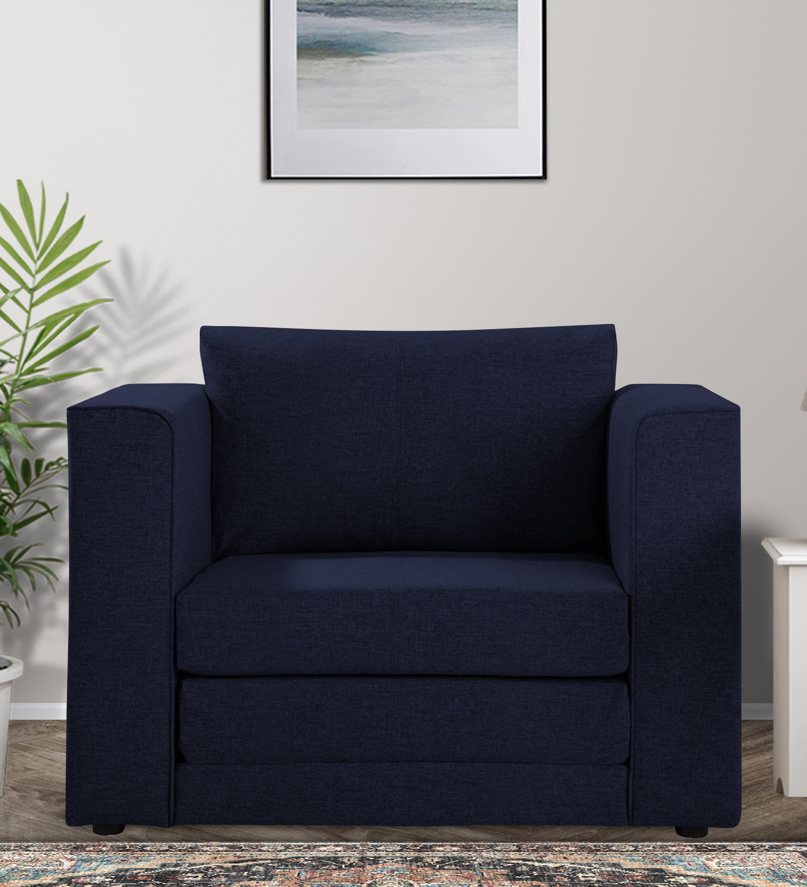Kenia Fabric 1 Seater Foldable Sofa Cum Bed In Royal Blue Colour - Febonic Living