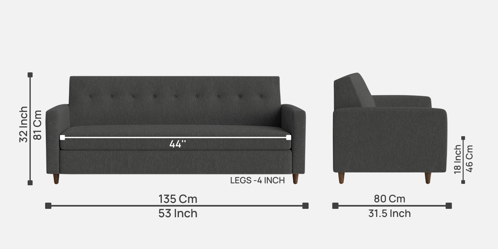 Timon Fabric 2 Seater Sofa In Charcoal Grey Colour - Febonic Living