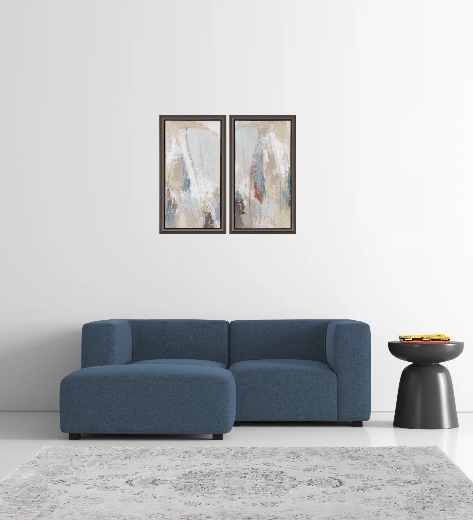 Dora Velvet RHS Sectional Sofa (2+Ottoman Lounger) In Oxford Blue Colour - Febonic Living