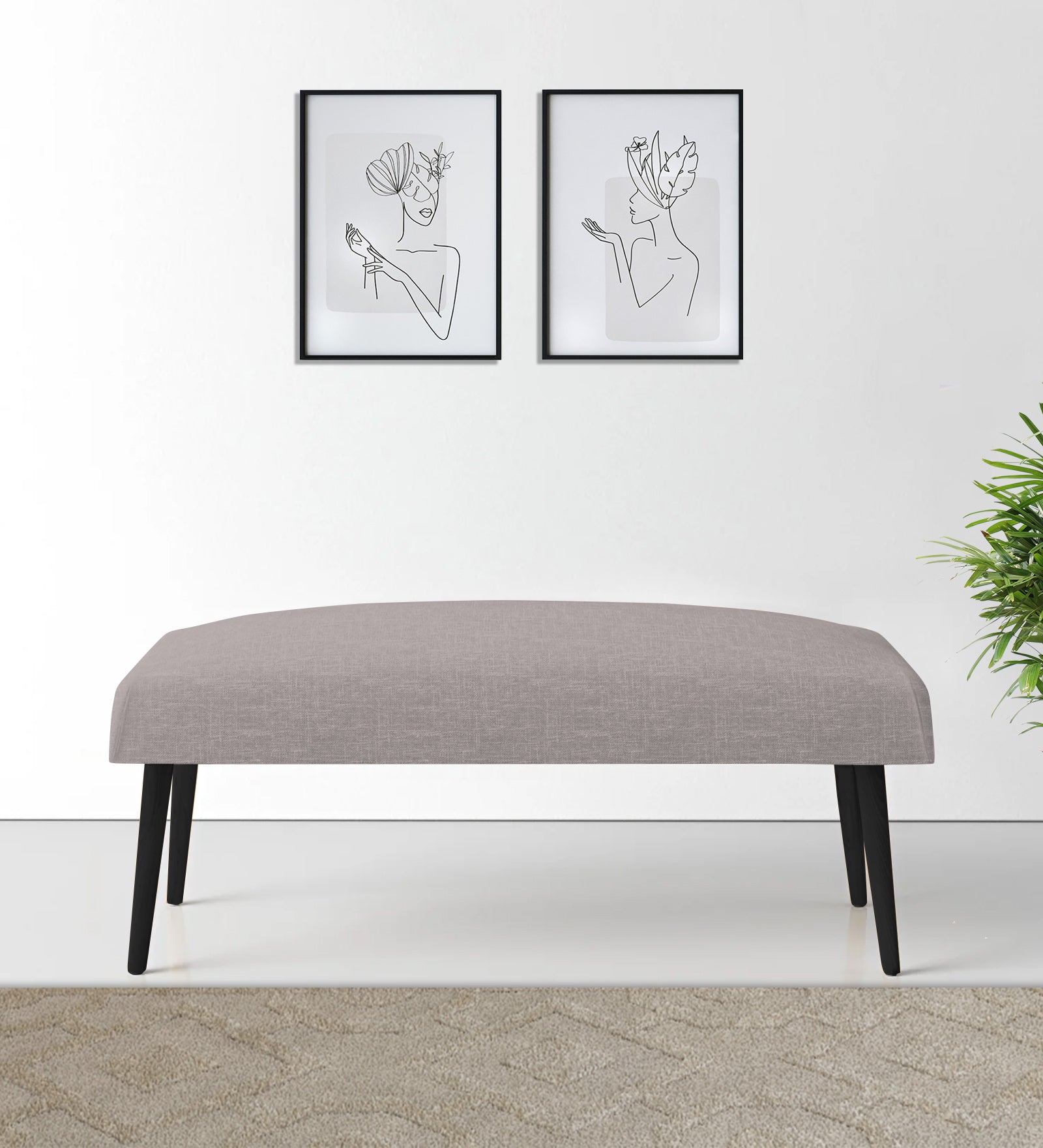 Adon Velvet Bench In Pearl Grey Colour - Febonic Living