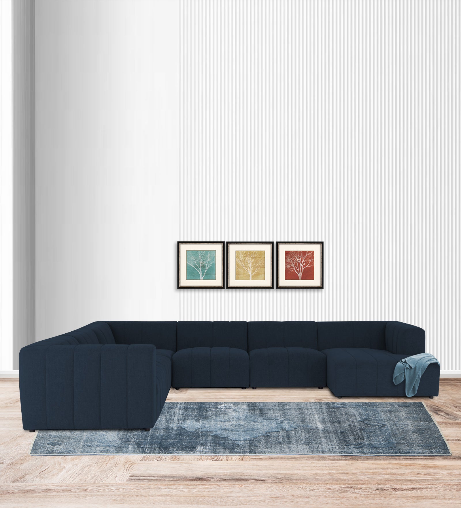 Damo Fabric LHS 8 Seater Corner Sofa In Denim Blue Colour - Febonic Living