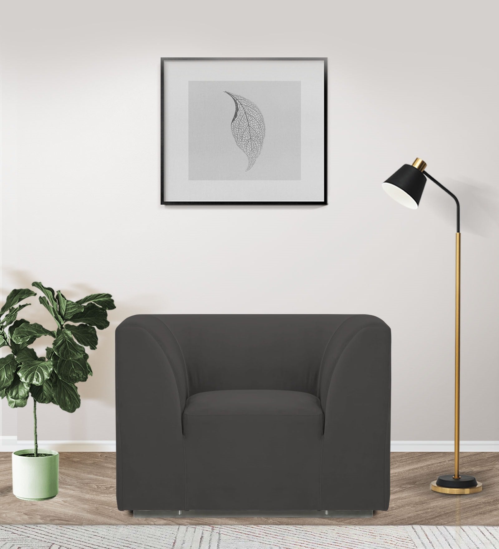 Bufa Velvet 1 Seater Sofa In Hory Grey Colour - Febonic Living