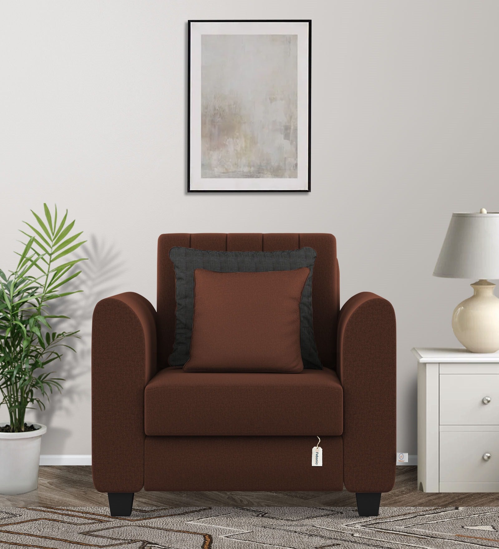 Cosmic Fabric 1 Seater Sofa In Coffee Brown Colour - Febonic Living