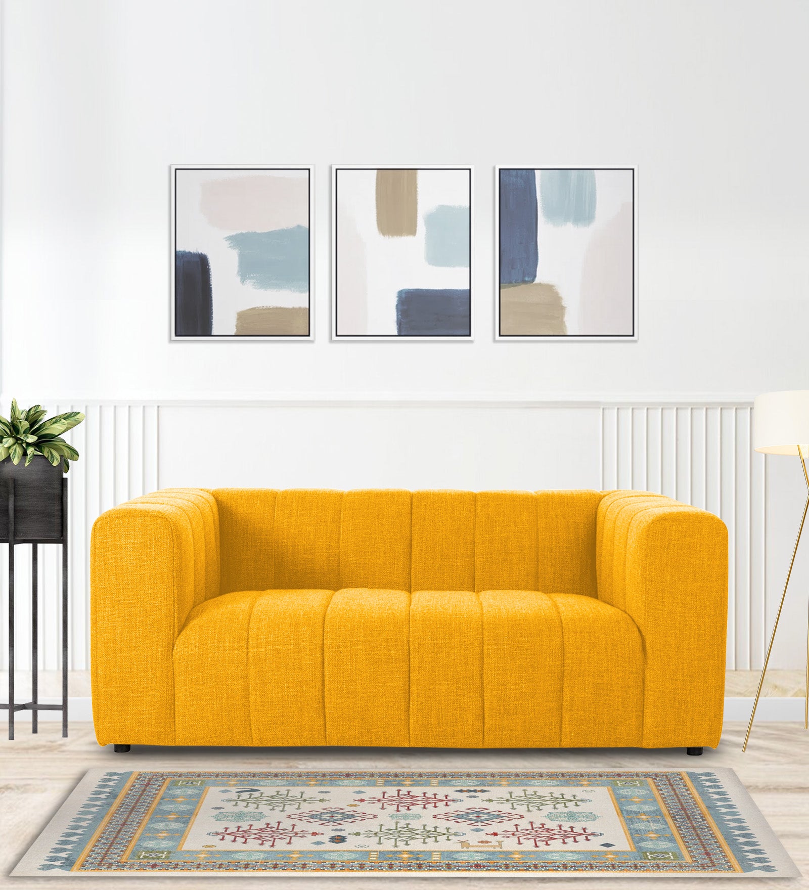 Lara Fabric 2 Seater Sofa In Bold Yellow Colour - Febonic Living