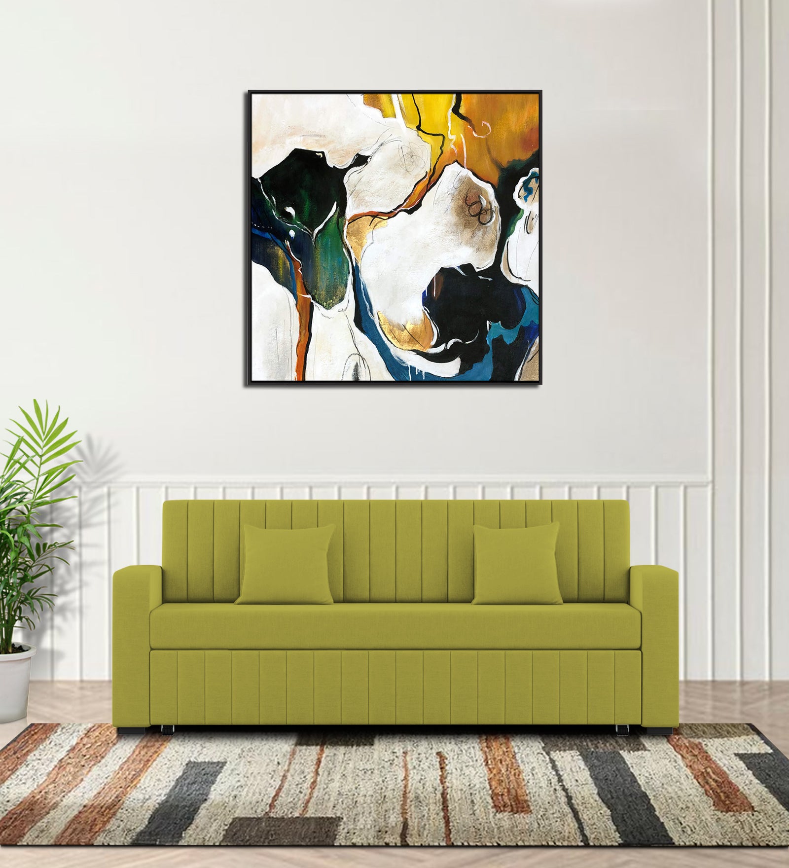 Calra Fabric 3 Seater Pull Out Sofa Cum Bed In Parrot Green Colour With Storage - Febonic Living