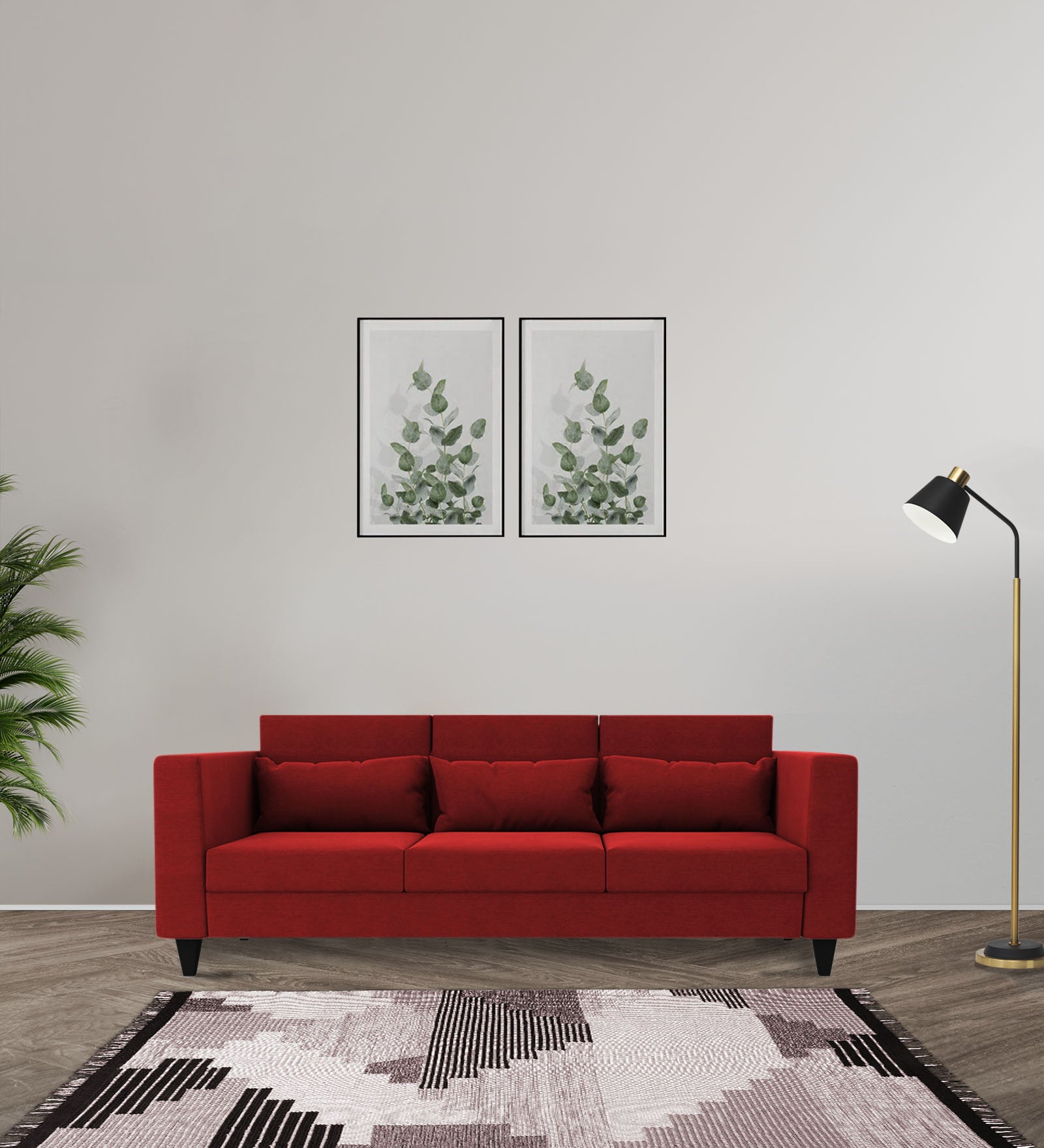 Nipul Fabric 3 Seater Sofa In Blood Maroon Colour - Febonic Living