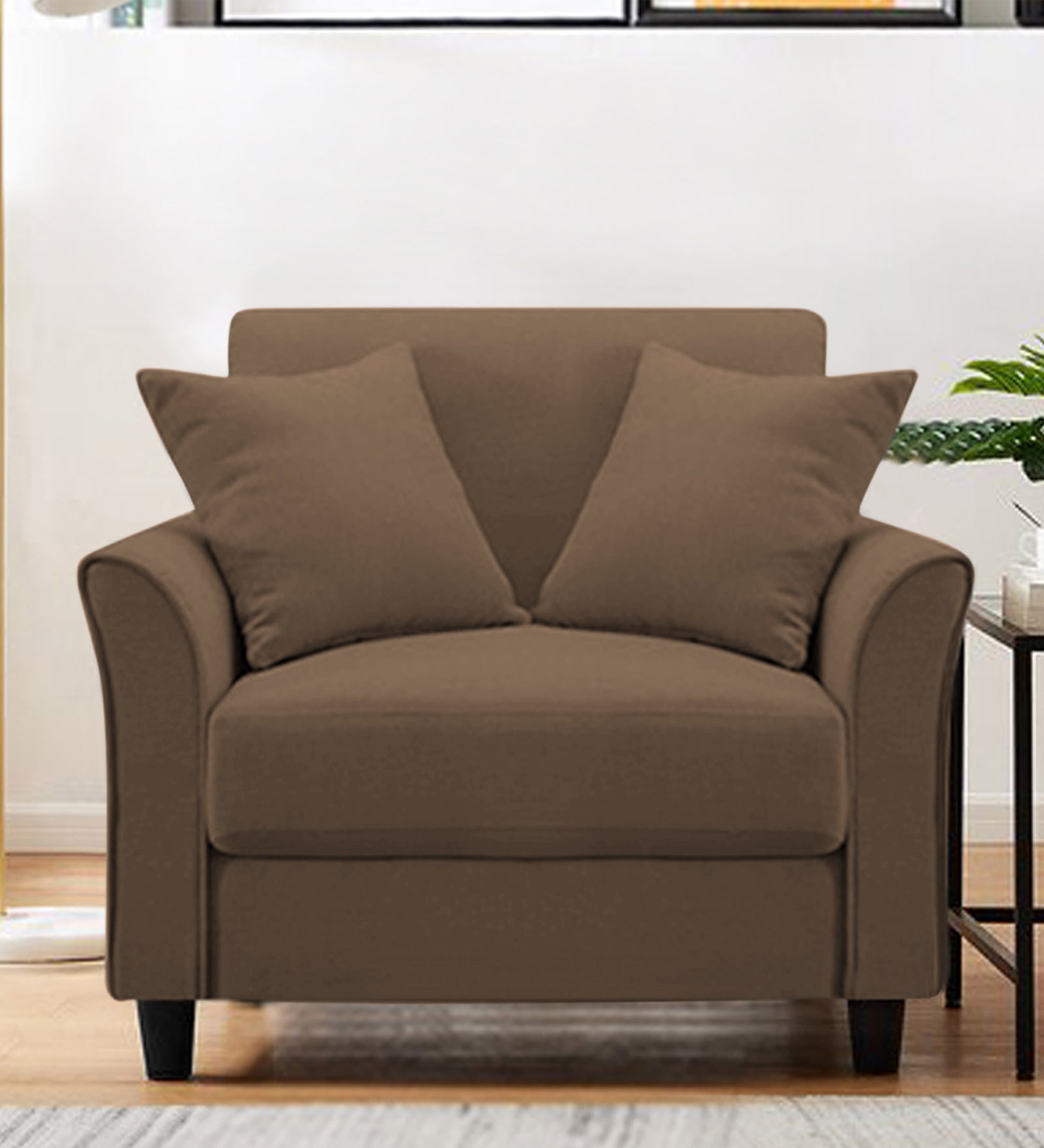 Daroo Velvet 1 Seater Sofa In Mocha Mouse Colour - Febonic Living