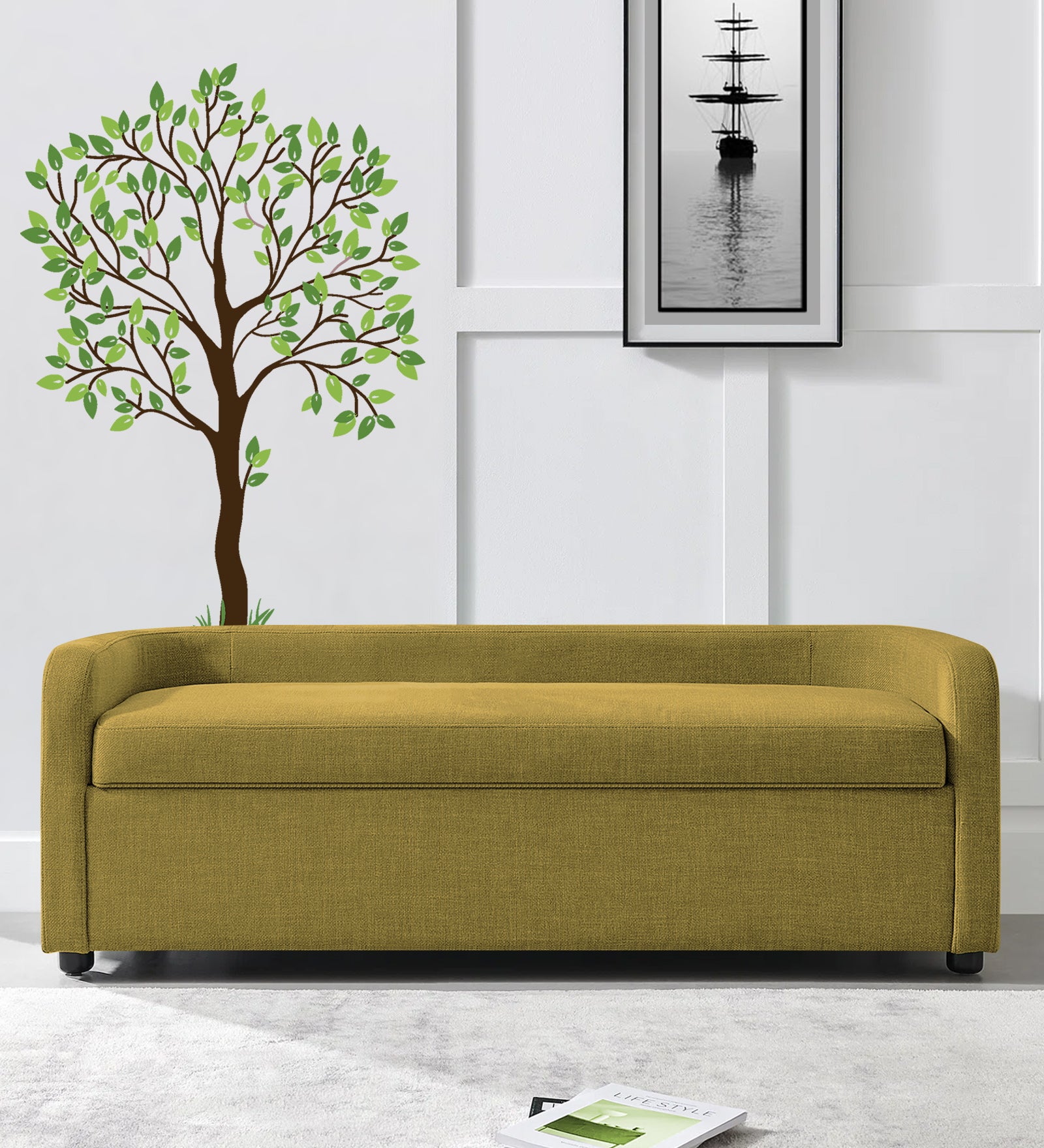 Cooper Fabric Storage Bench In Parrot Green Colour - Febonic Living