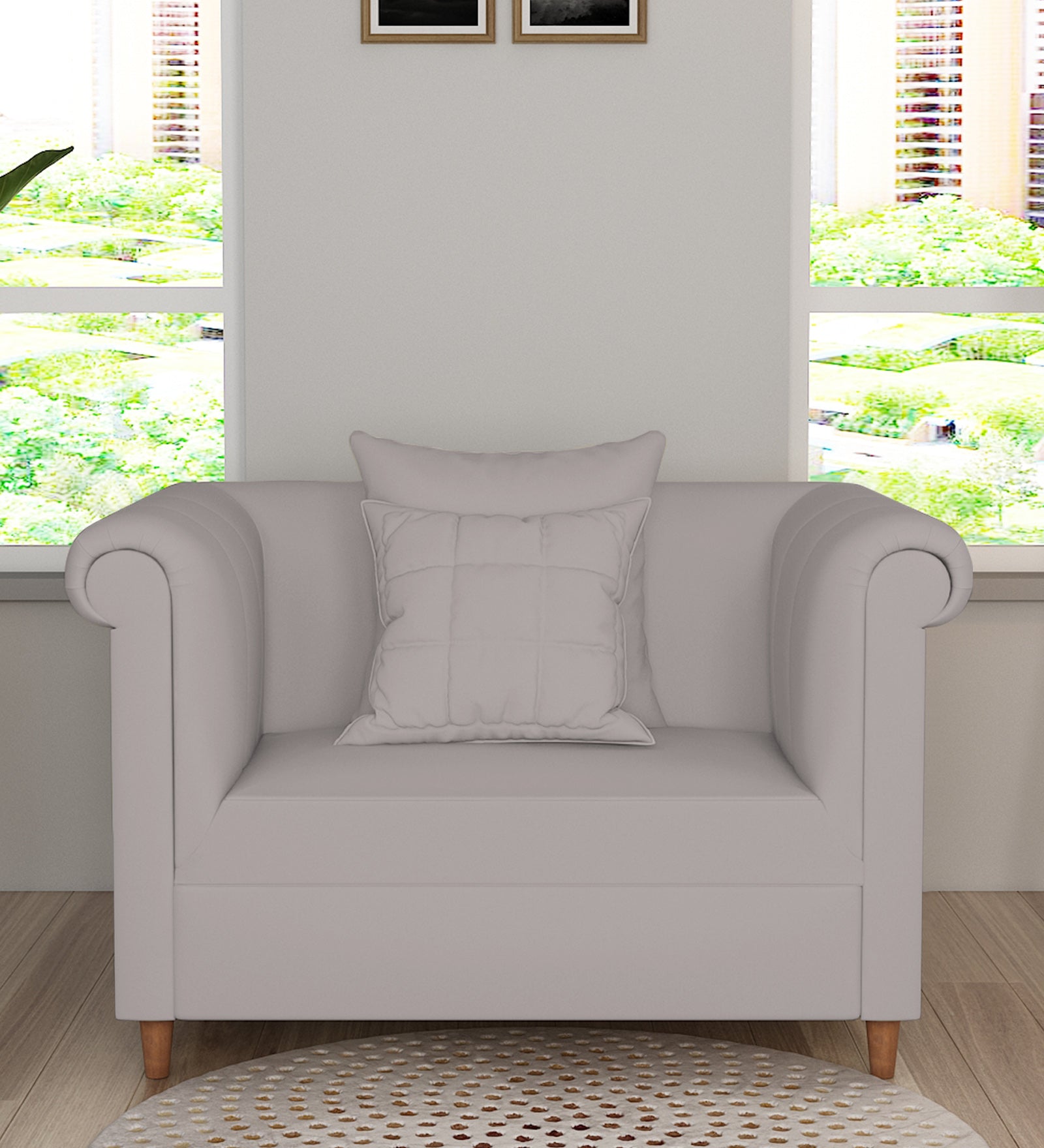 Rubi Velvet 1 Seater Sofa In Pearl Grey Colour - Febonic Living