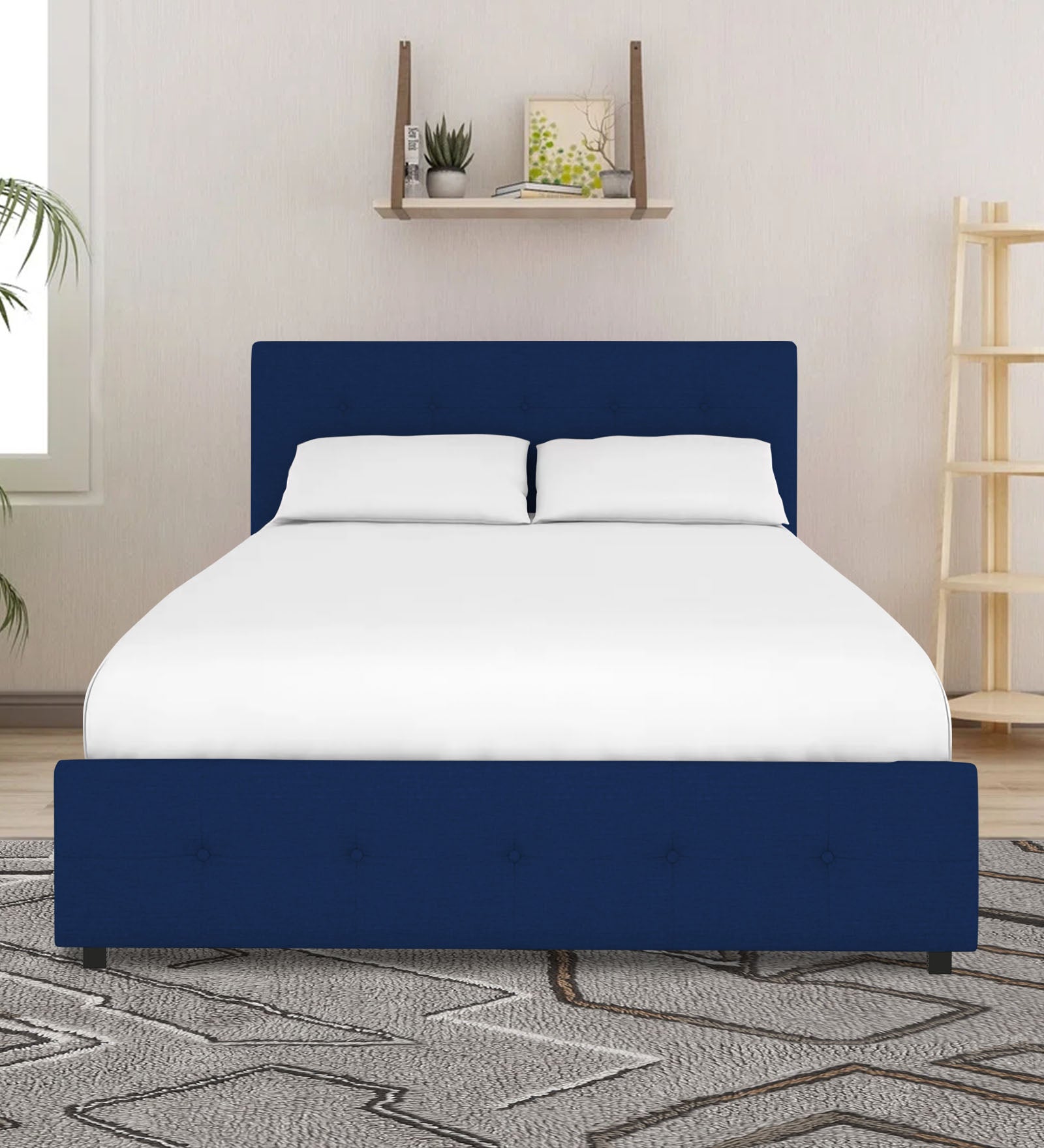 Lido Fabric Queen Size Bed In Royal Blue Colour With Drawer Storage - Febonic Living