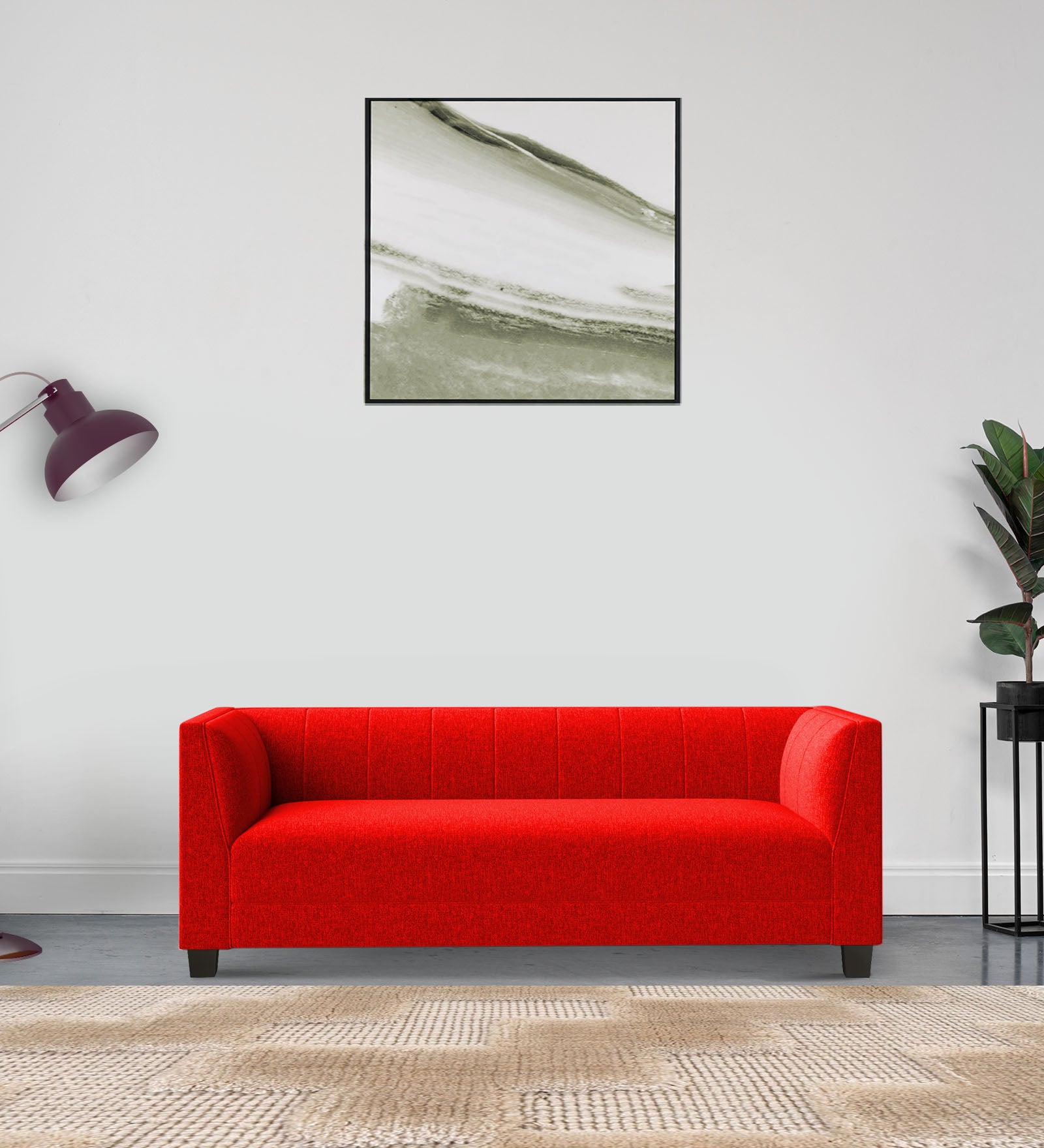 Chastin Fabric 3 Seater Sofa In Ruby Red Colour - Febonic Living