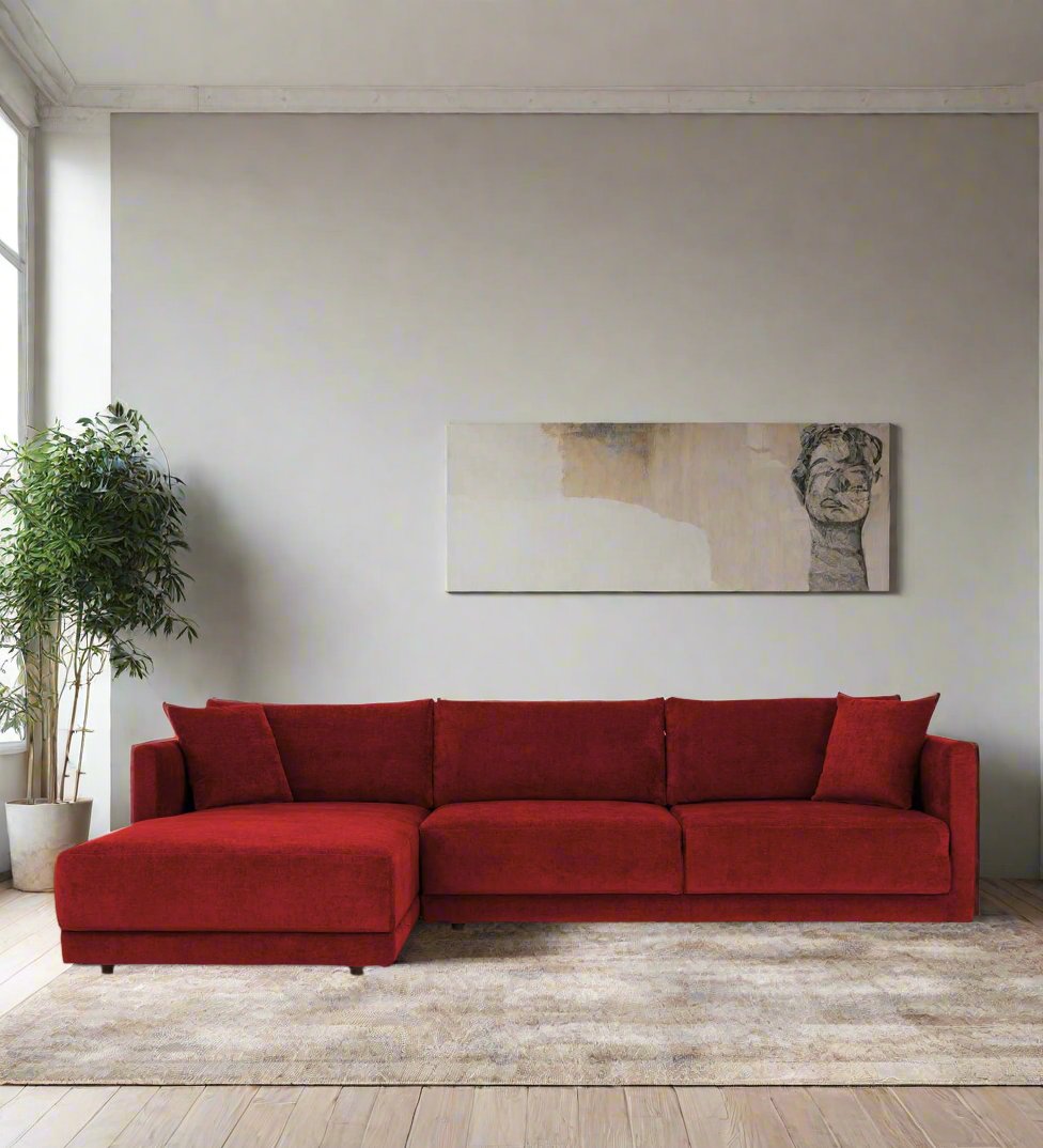 Northern Fabric RHS Sectional Sofa (3+Lounger) In Blood Maroon Colour - Febonic Living