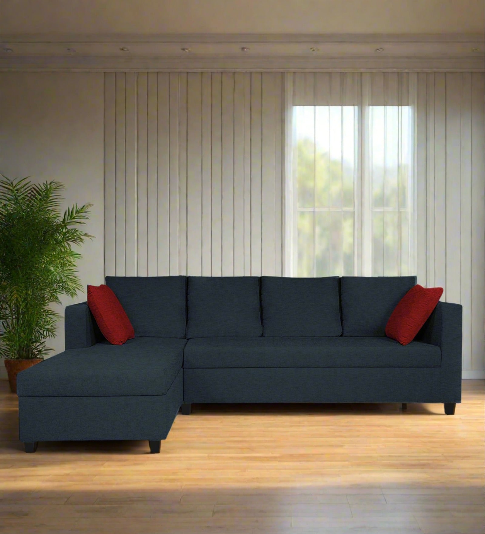 Nebula Fabric RHS Sectional Sofa (3+Lounger) In Denim Blue Colour - Febonic Living