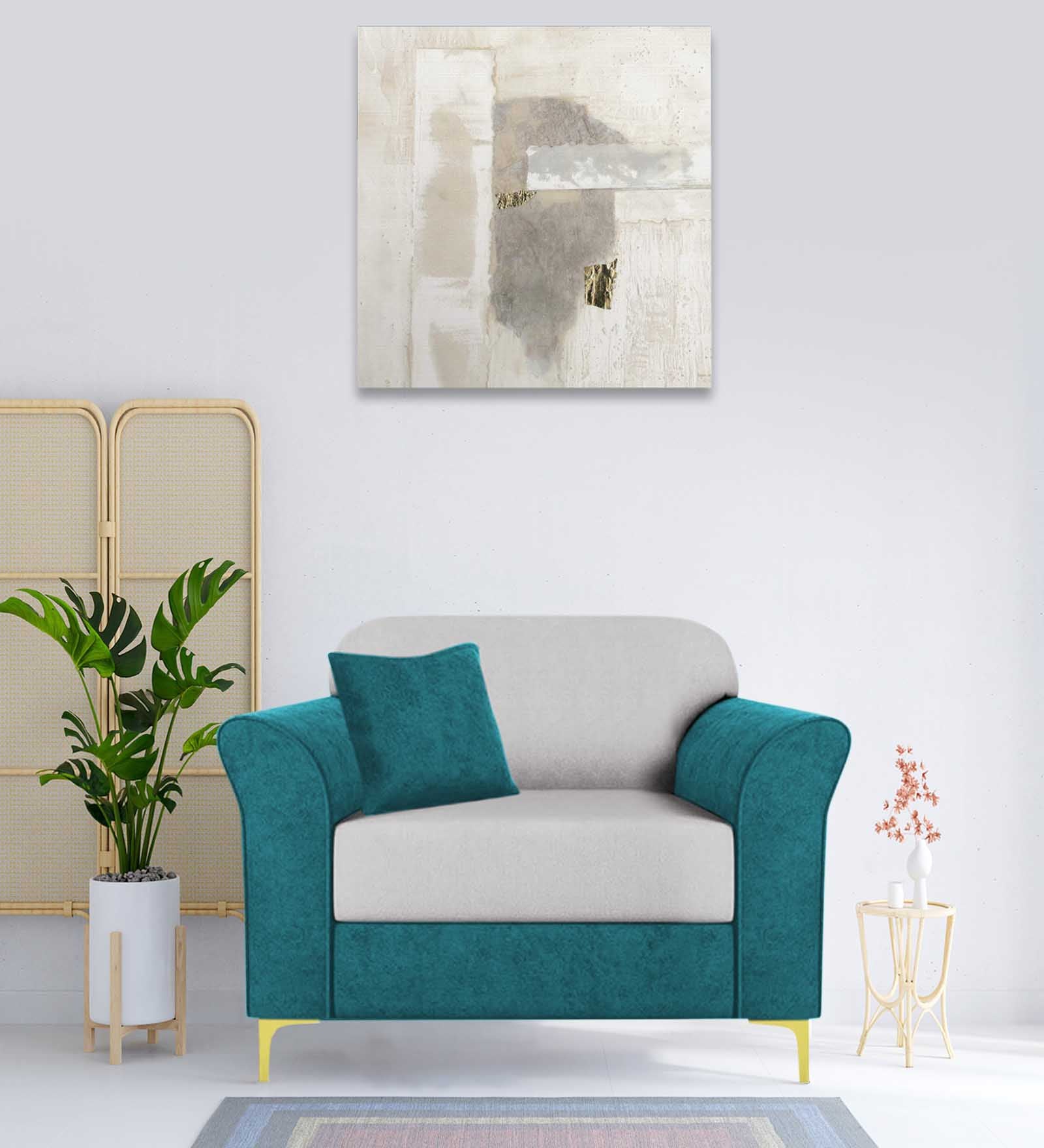 Jordan Velvet 1 Seater Sofa In Pine Green And Concreate Grey Colour - Febonic Living