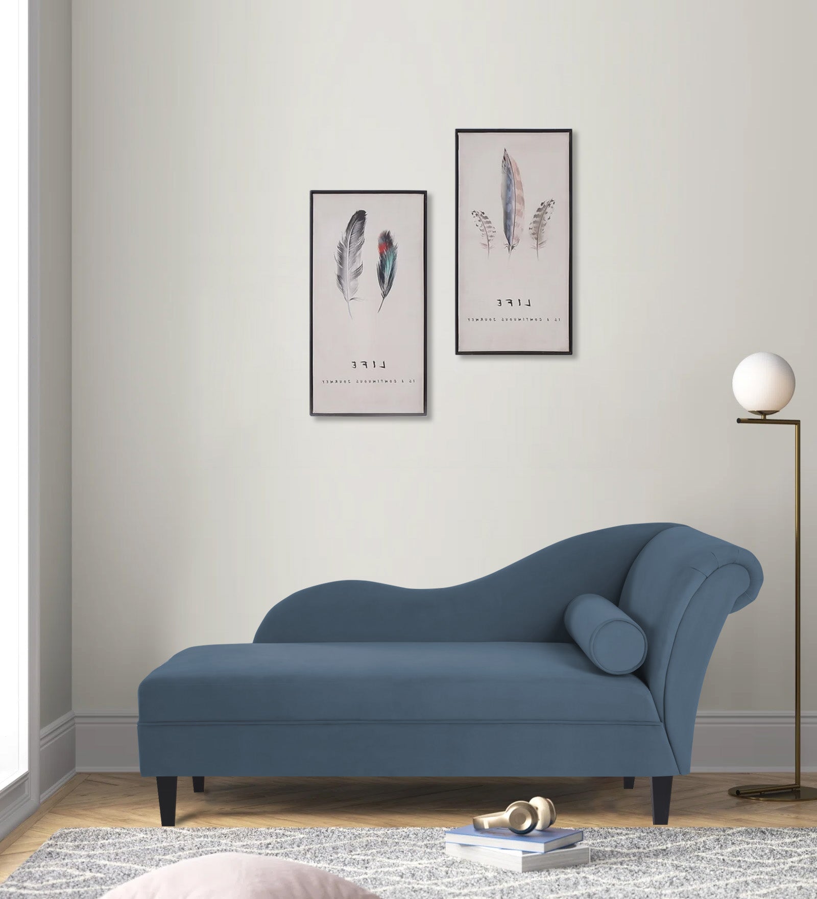 Rana Velvet LHS Chaise Lounger In Oxford Blue Colour - Febonic Living