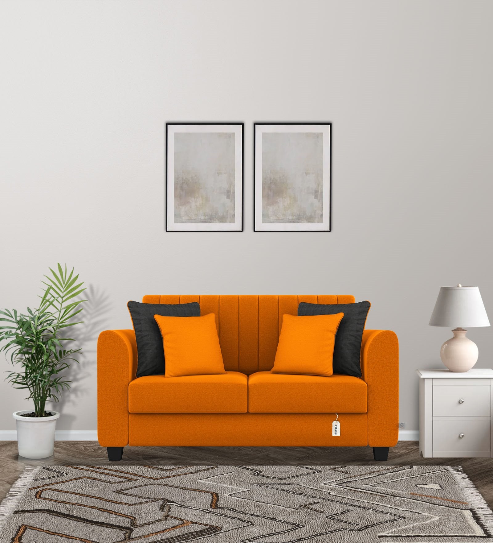 Cosmic Fabric 2 Seater Sofa In Vivid Orange Colour - Febonic Living