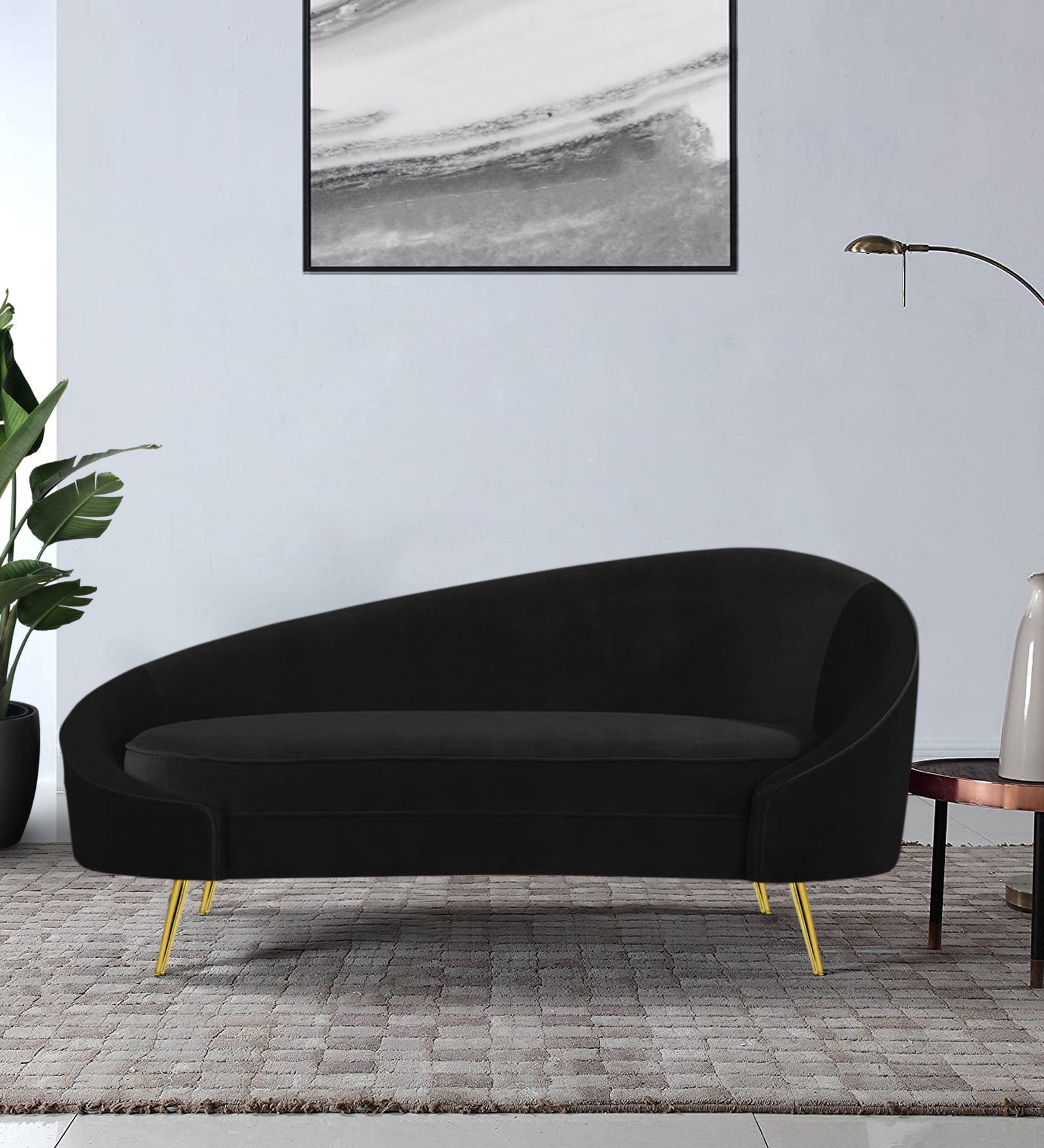Cely Velvet LHS Chaise Lounger In Adam Black Colour - Febonic Living