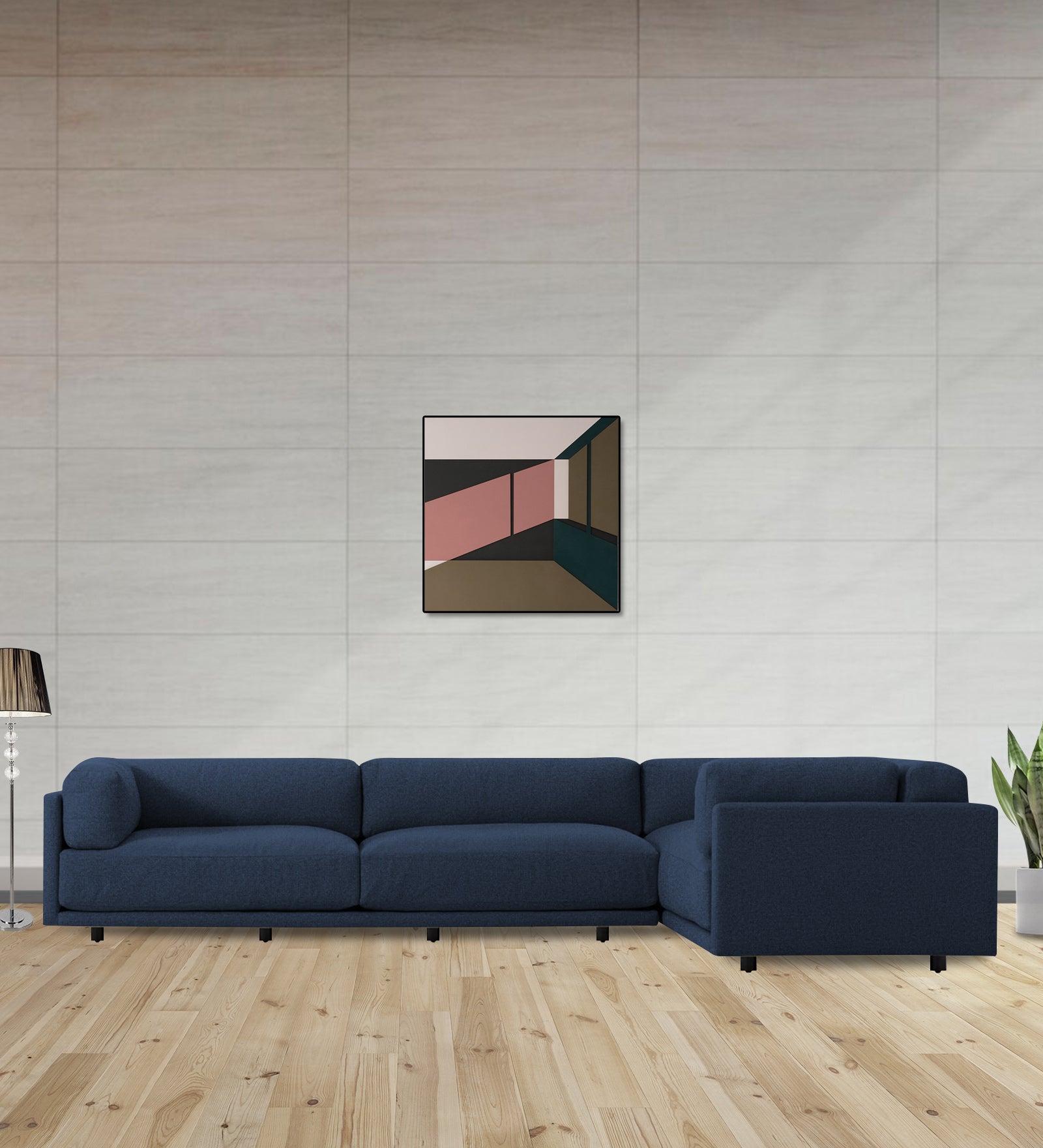 Nixon Fabric 6 Seater LHS Corner Sofa In Denim Blue Colour - Febonic Living