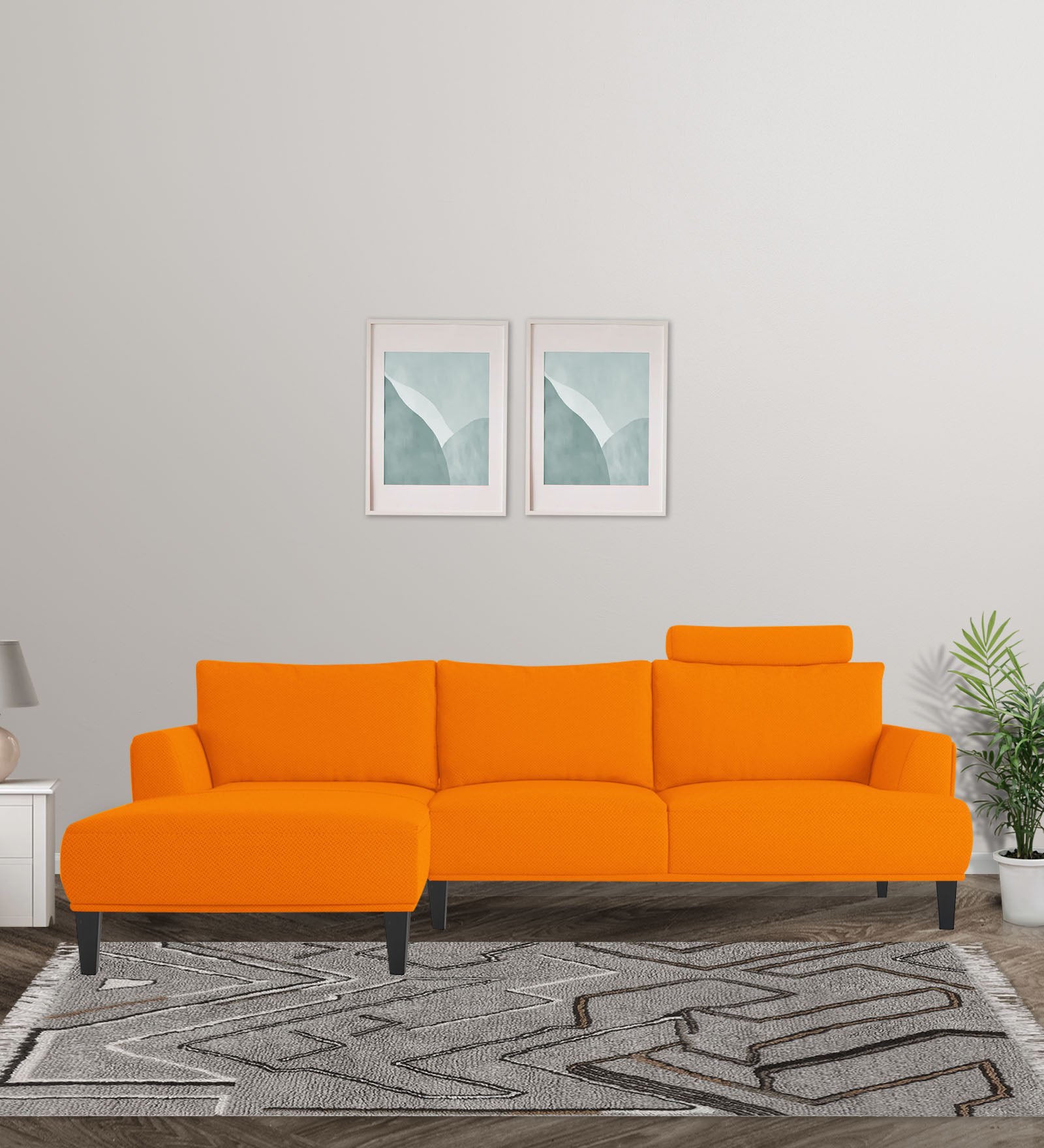 Como Fabric RHS Sectional Sofa (3+Lounger) In Vivid Orange Colour - Febonic Living