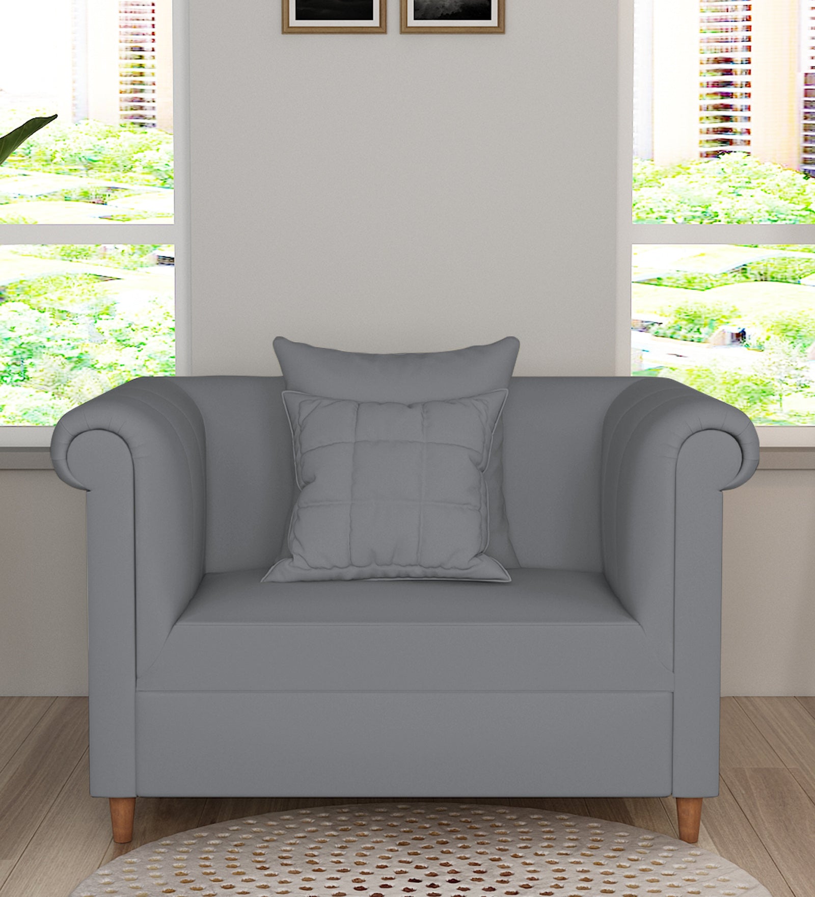 Rubi Velvet 1 Seater Sofa In Pubble Grey Colour - Febonic Living