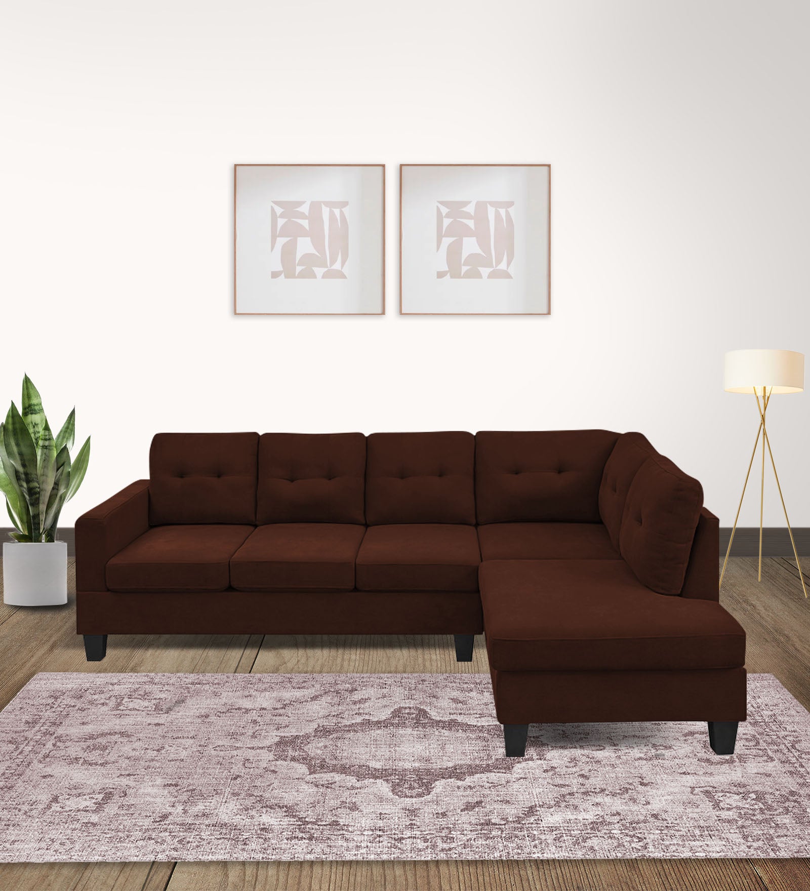 Thomas Fabric LHS Sectional Sofa (3+Lounger) In Coffee Brown Colour - Febonic Living