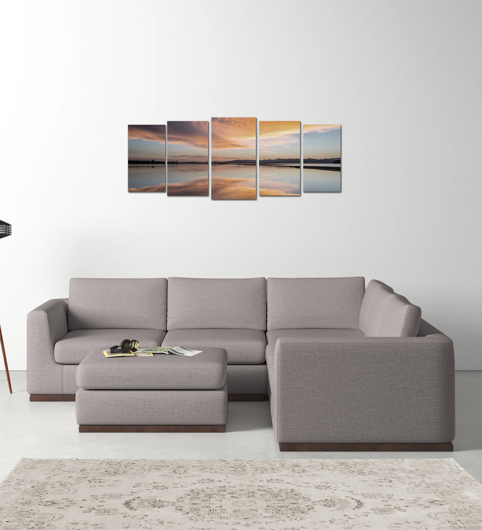 Freedom Velvet 6 Seater RHS Corner Sofa In Pearl Grey Colour With Ottoman - Febonic Living