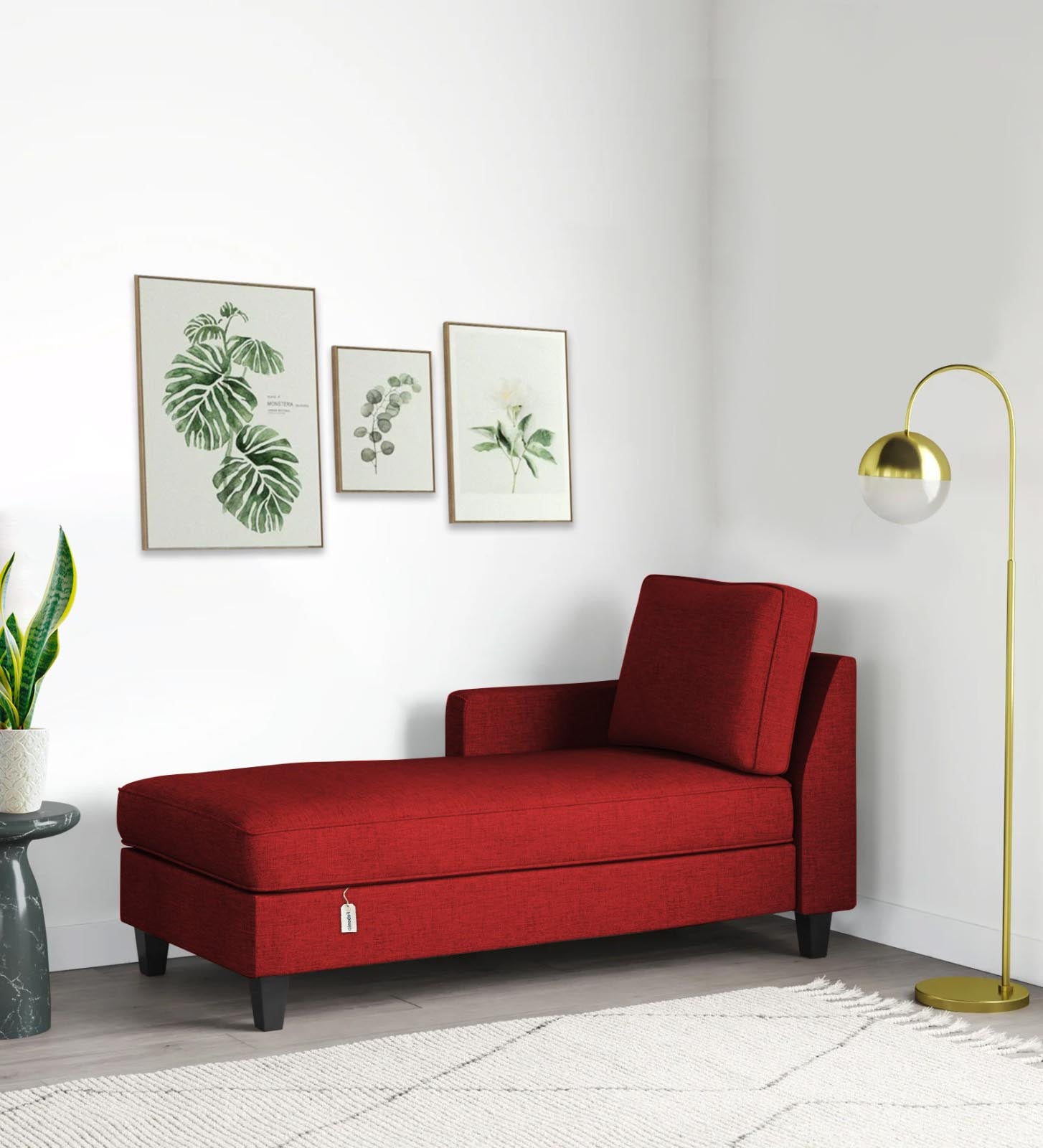 Royee Fabric LHS Chaise Lounger In Blood Maroon Colour With Storage - Febonic Living