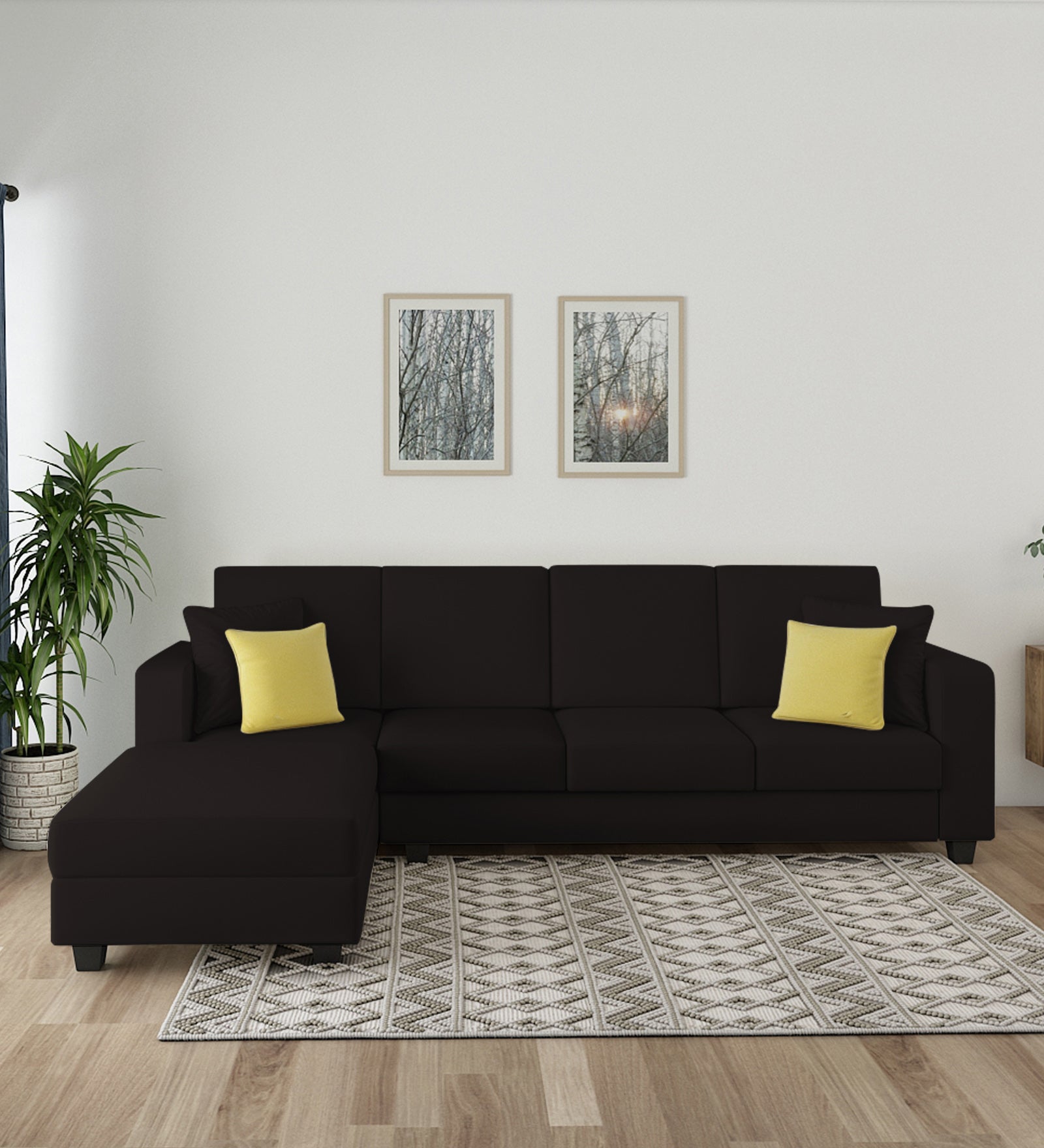 Nabi Fabric RHS Sectional Sofa (3+Lounger) In Cara Brown Colour - Febonic Living