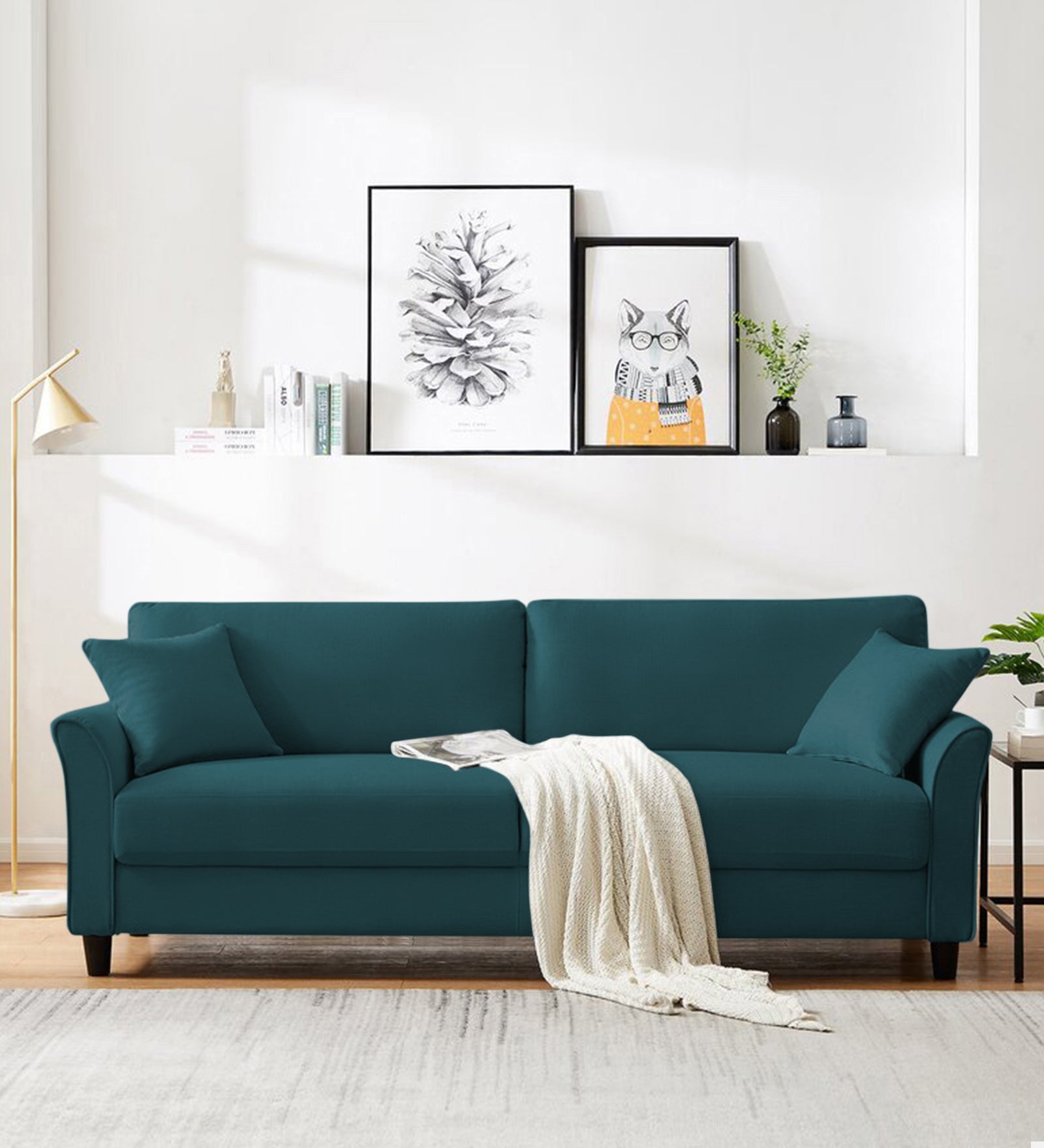 Daroo Velvet 3 Seater Sofa In Arabian Green Colour - Febonic Living