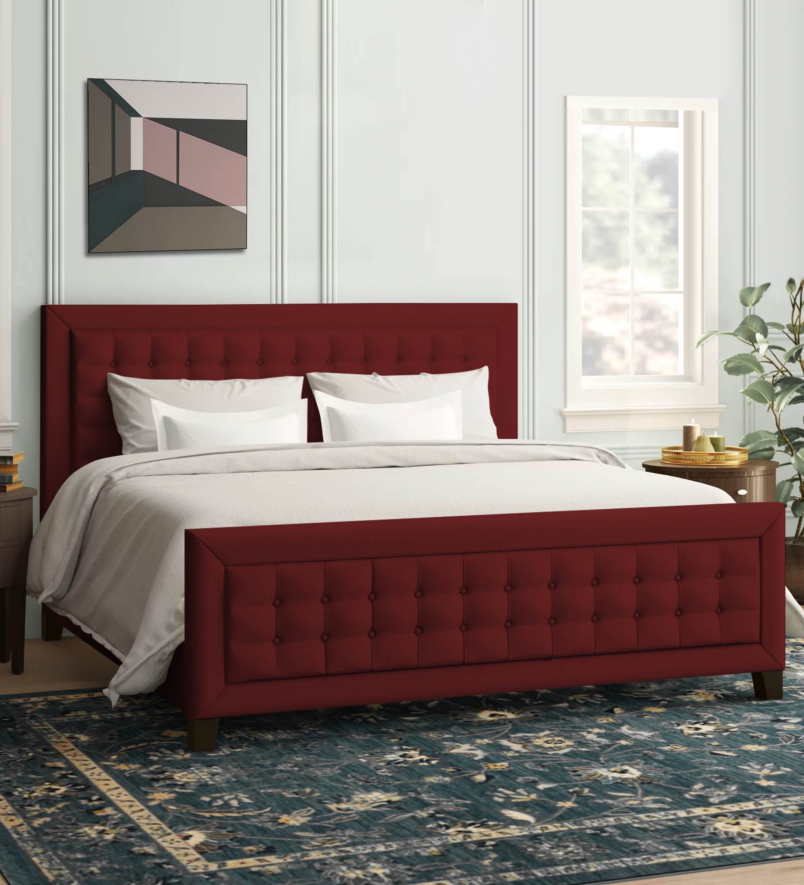 Kaster Fabric King Size Bed In Blood Maroon Colour - Febonic Living
