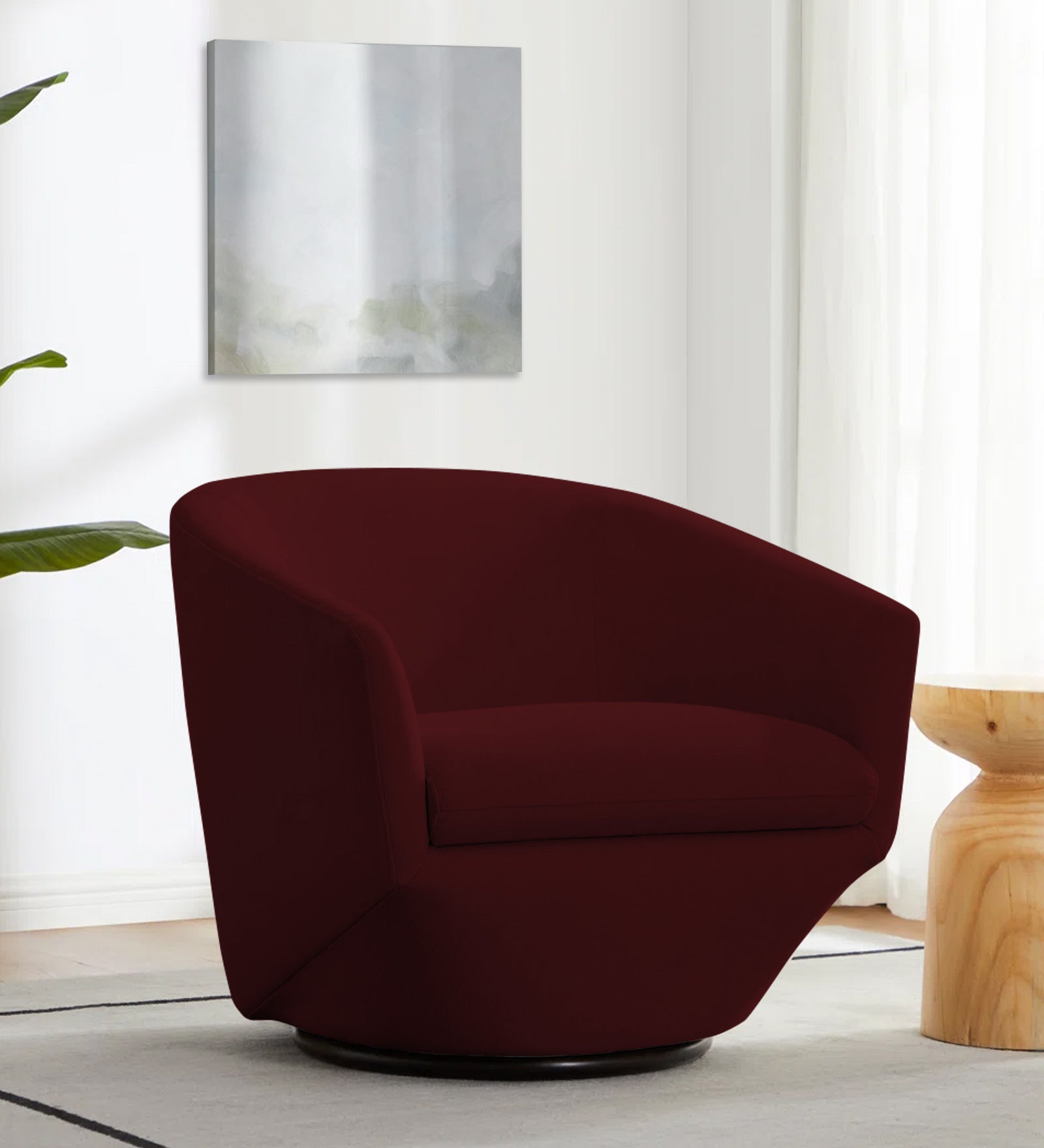 Haddie Velvet Swivel Chair In Blood Maroon Colour - Febonic Living