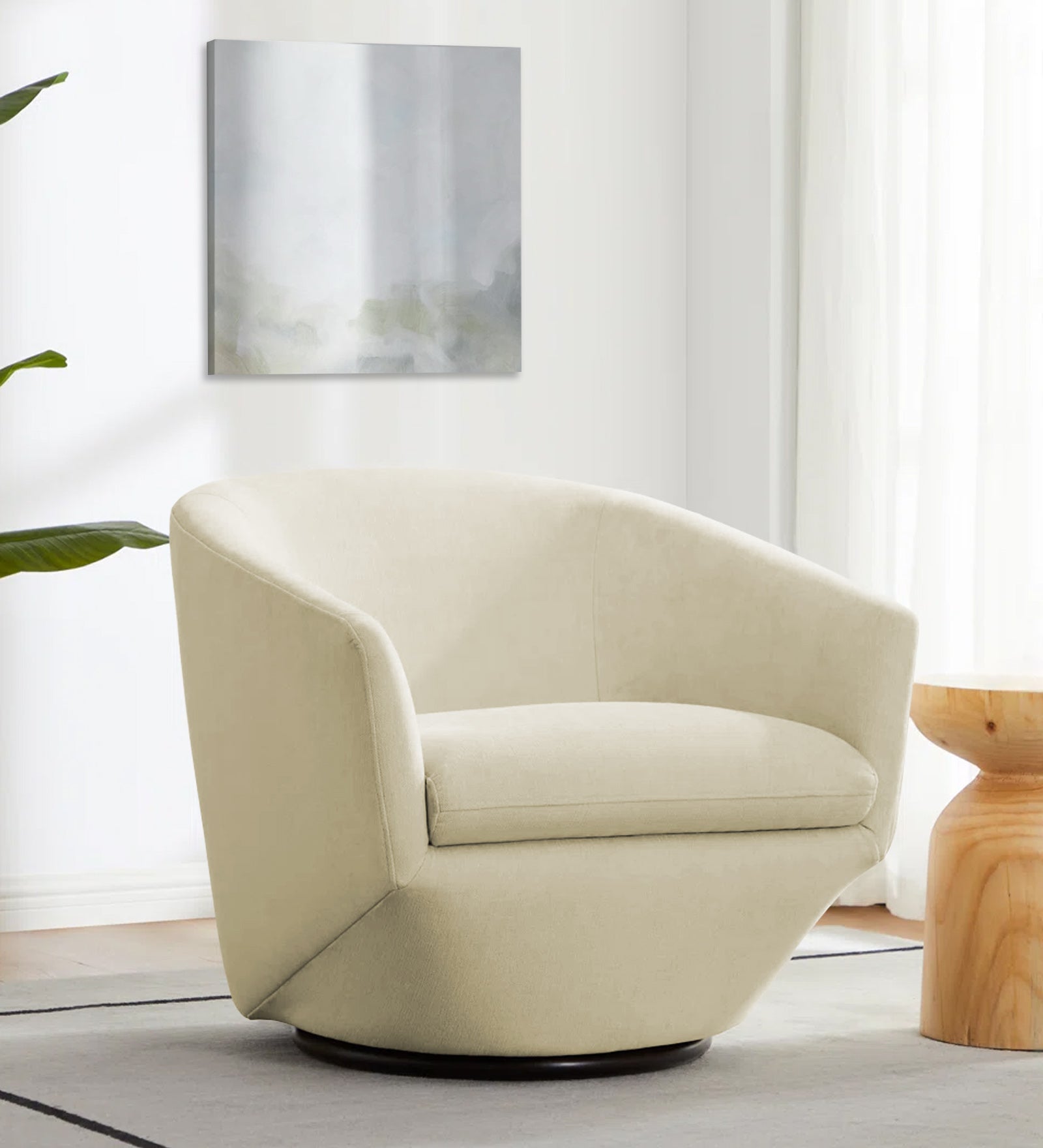 Haddie Velvet Swivel Chair In Warm White Colour - Febonic Living