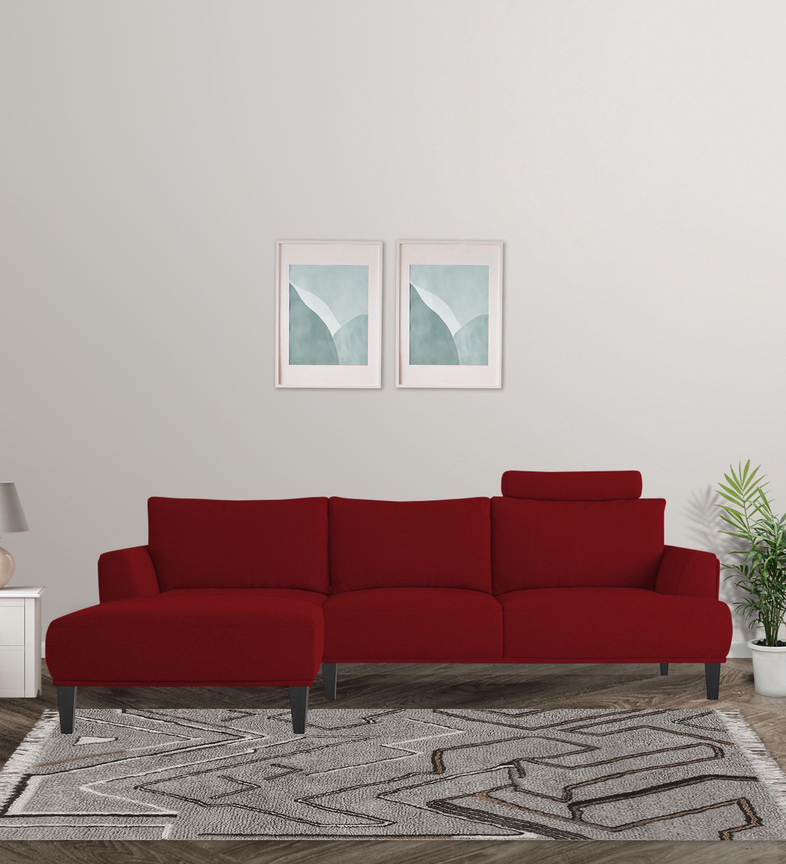 Como Fabric RHS Sectional Sofa (3+Lounger) In Blood Maroon Colour - Febonic Living