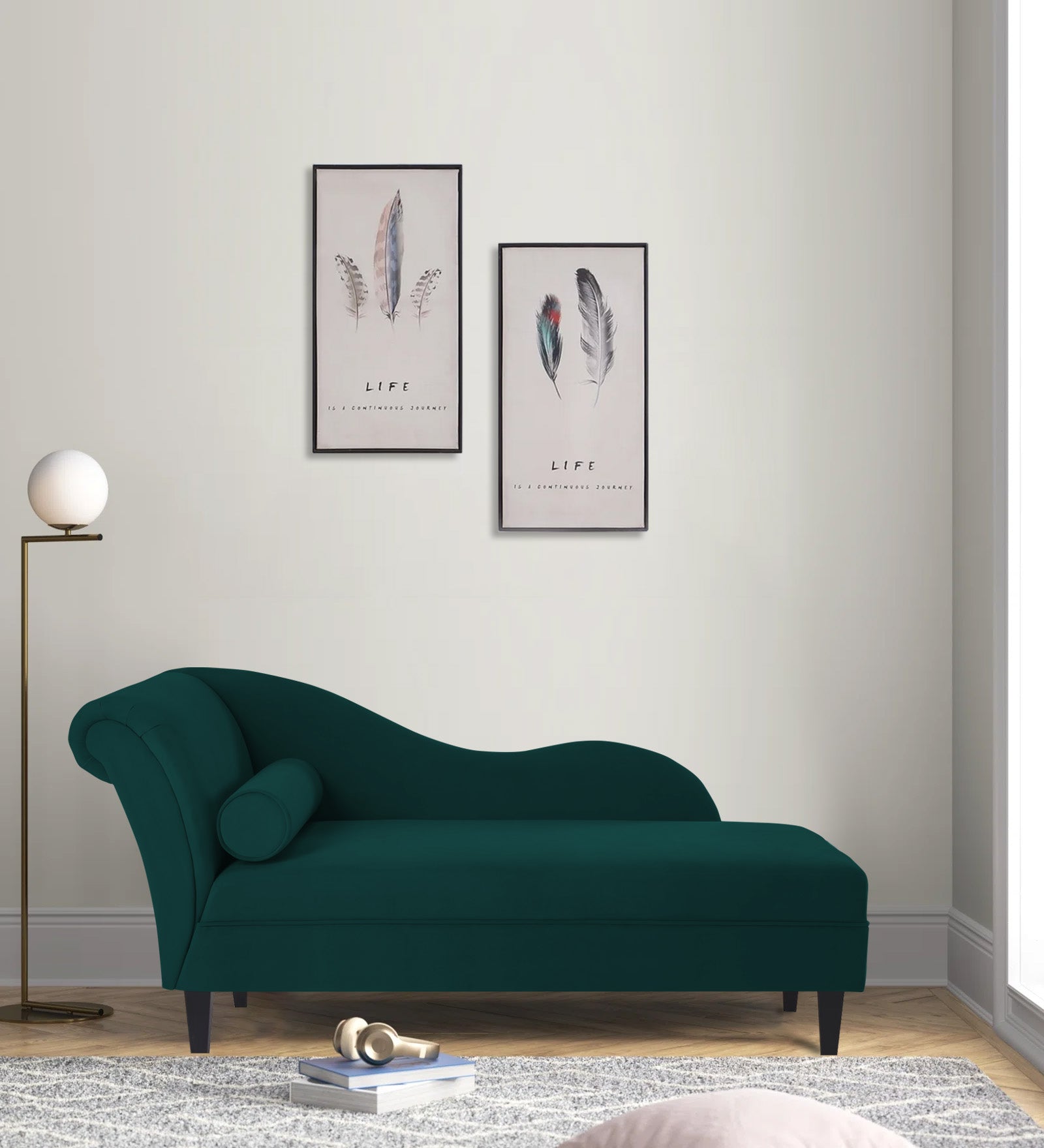 Rana Velvet RHS Chaise Lounger In Forest Green Colour - Febonic Living