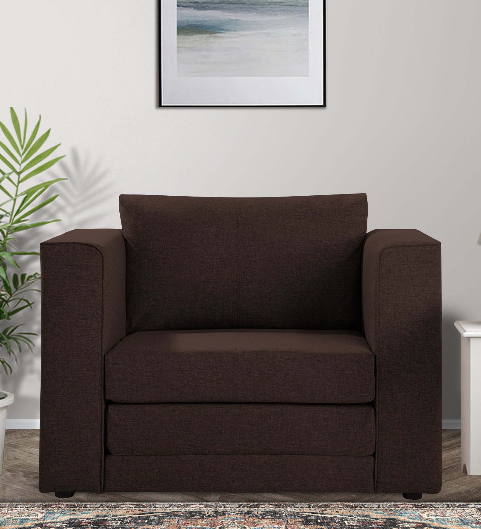 Kenia Fabric 1 Seater Foldable Sofa Cum Bed In Coffee Brown Colour - Febonic Living