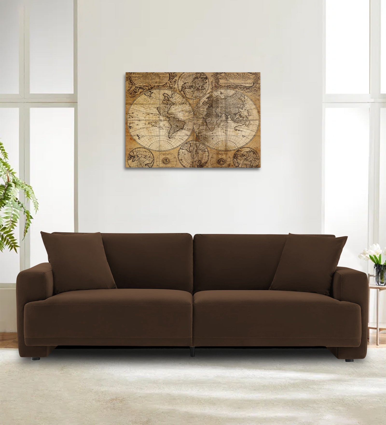 Kosta Velvet 3 Seater Sofa In Cholocate Brown Colour - Febonic Living