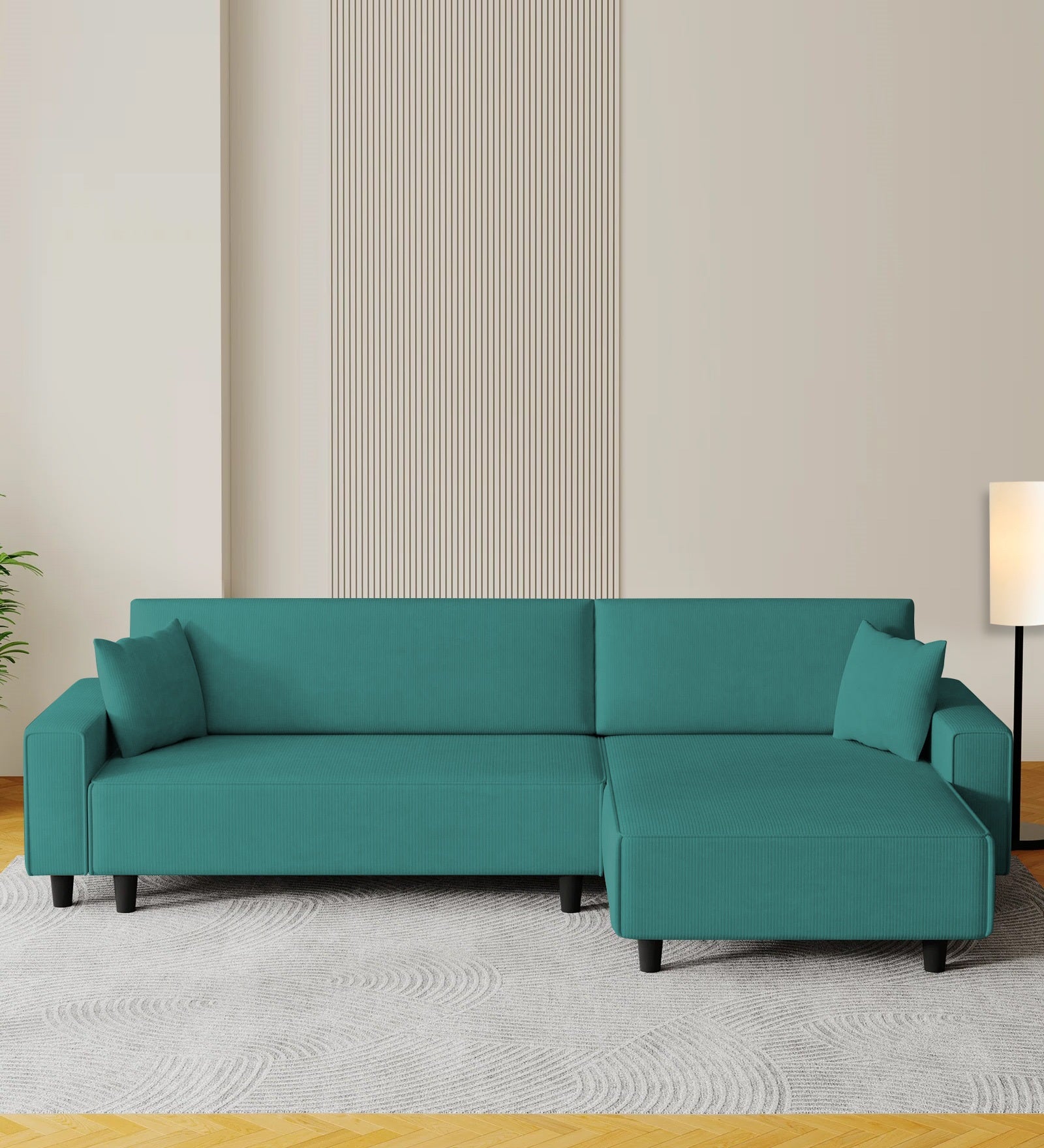 Peach Fabric LHS 6 Seater Sofa Cum Bed With Storage In Sea Green Colour - Febonic Living