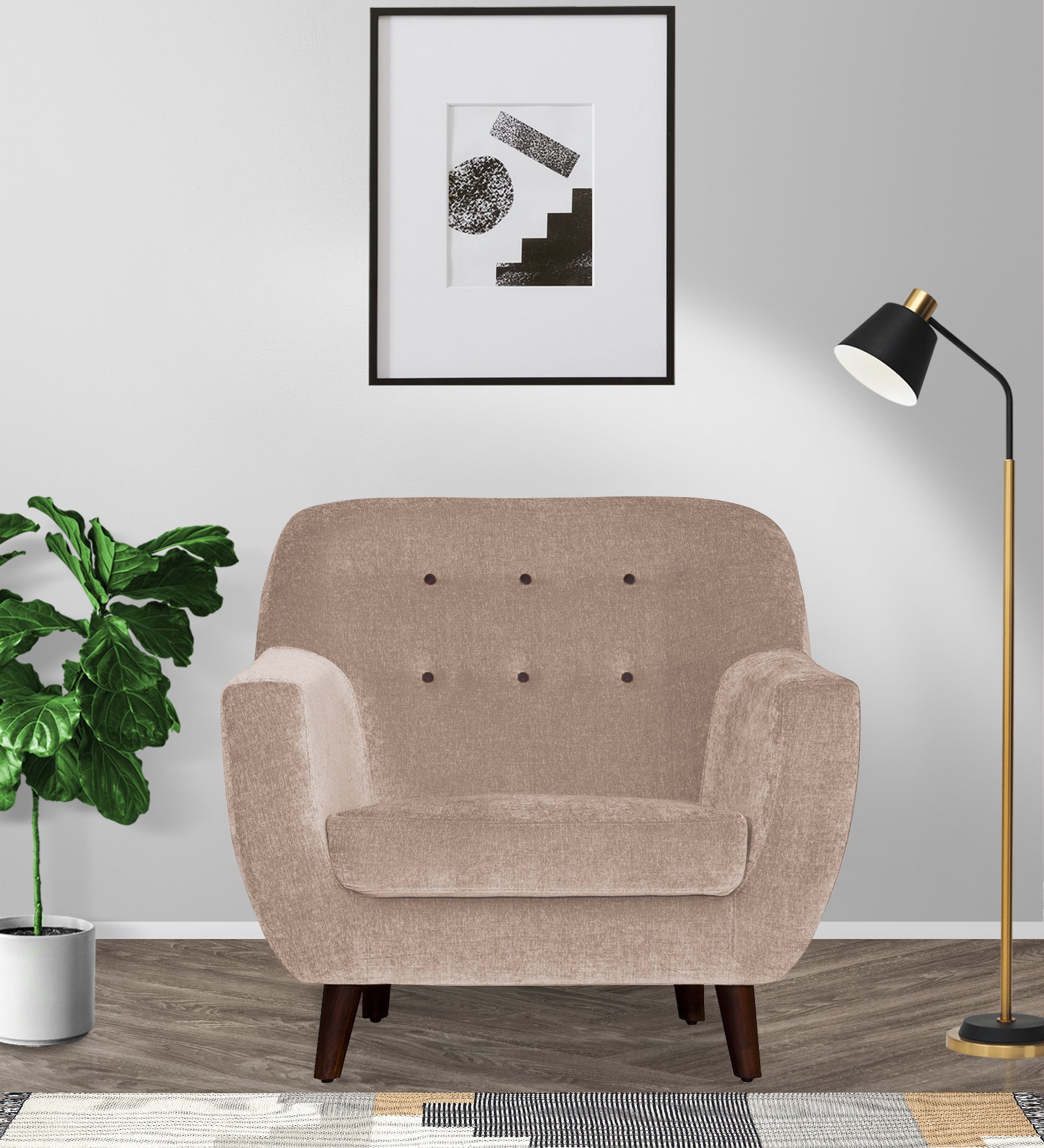 German Fabric 1 Seater Sofa In Kadhi Beige Colour - Febonic Living