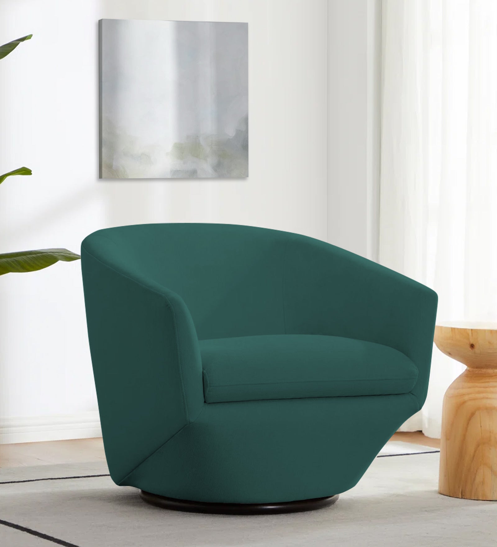Haddie Velvet Swivel Chair In Pine Green Colour - Febonic Living