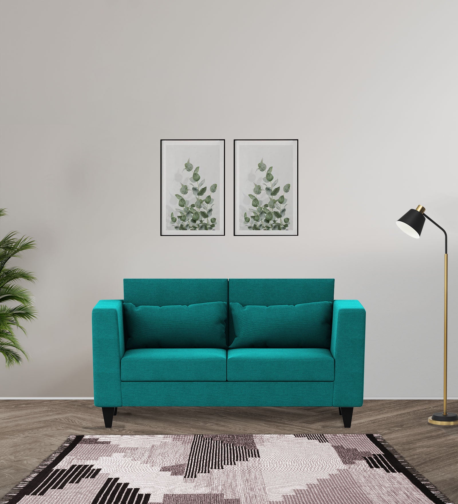 Nipul Fabric 2 Seater Sofa In Sea Green Colour - Febonic Living