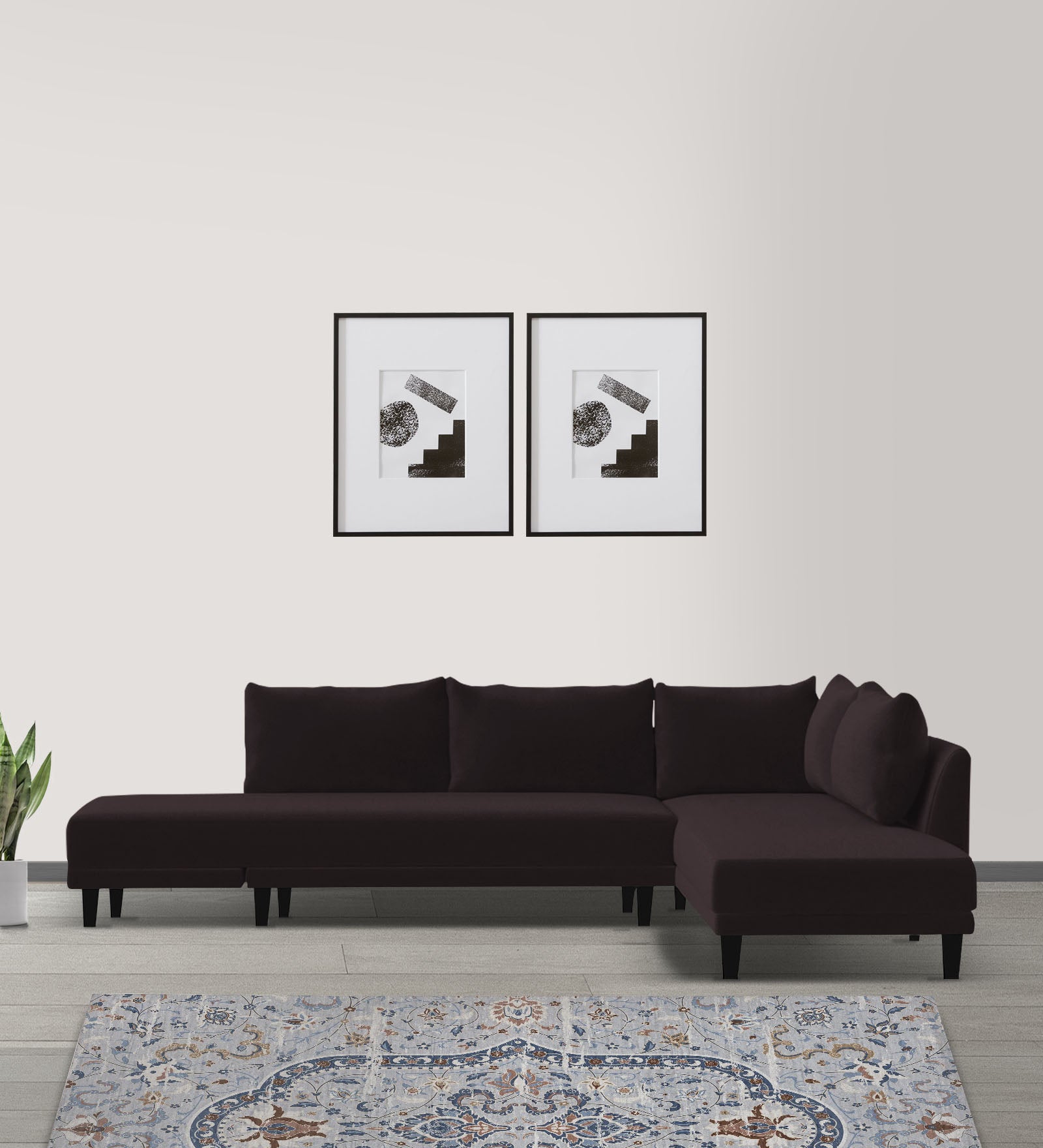 Ira Fabric LHS 6 Seater Convertible Sofa Cum Bed In Cara Brown Colour - Febonic Living