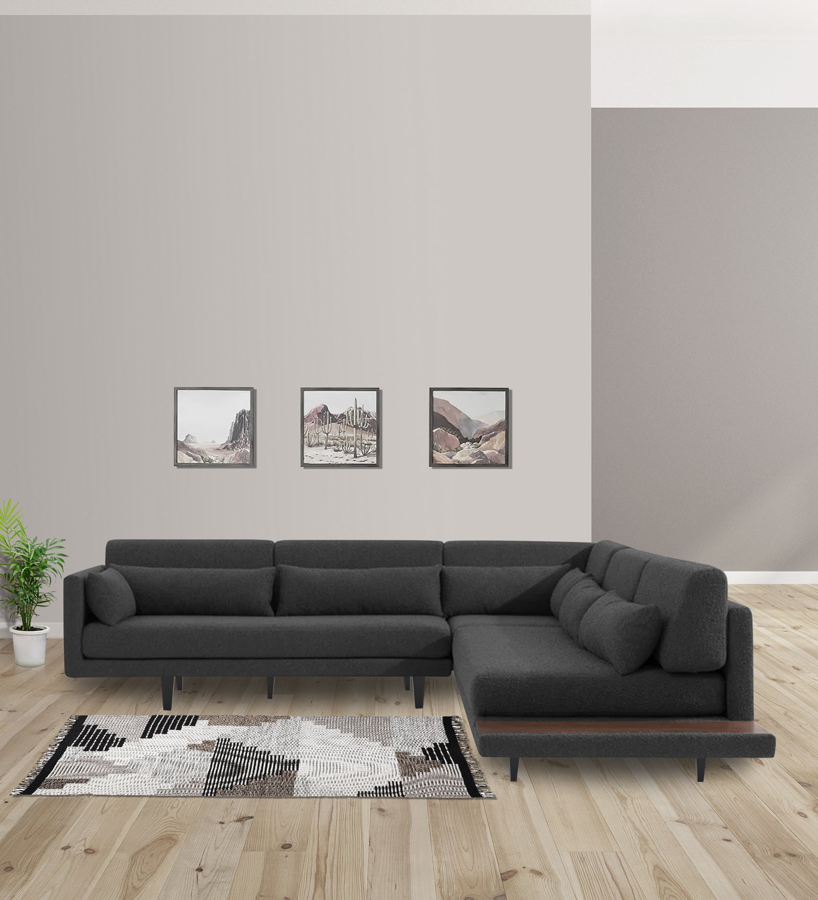 Malta Fabric 6 Seater LHS Corner Sofa In Charcoal grey Colour