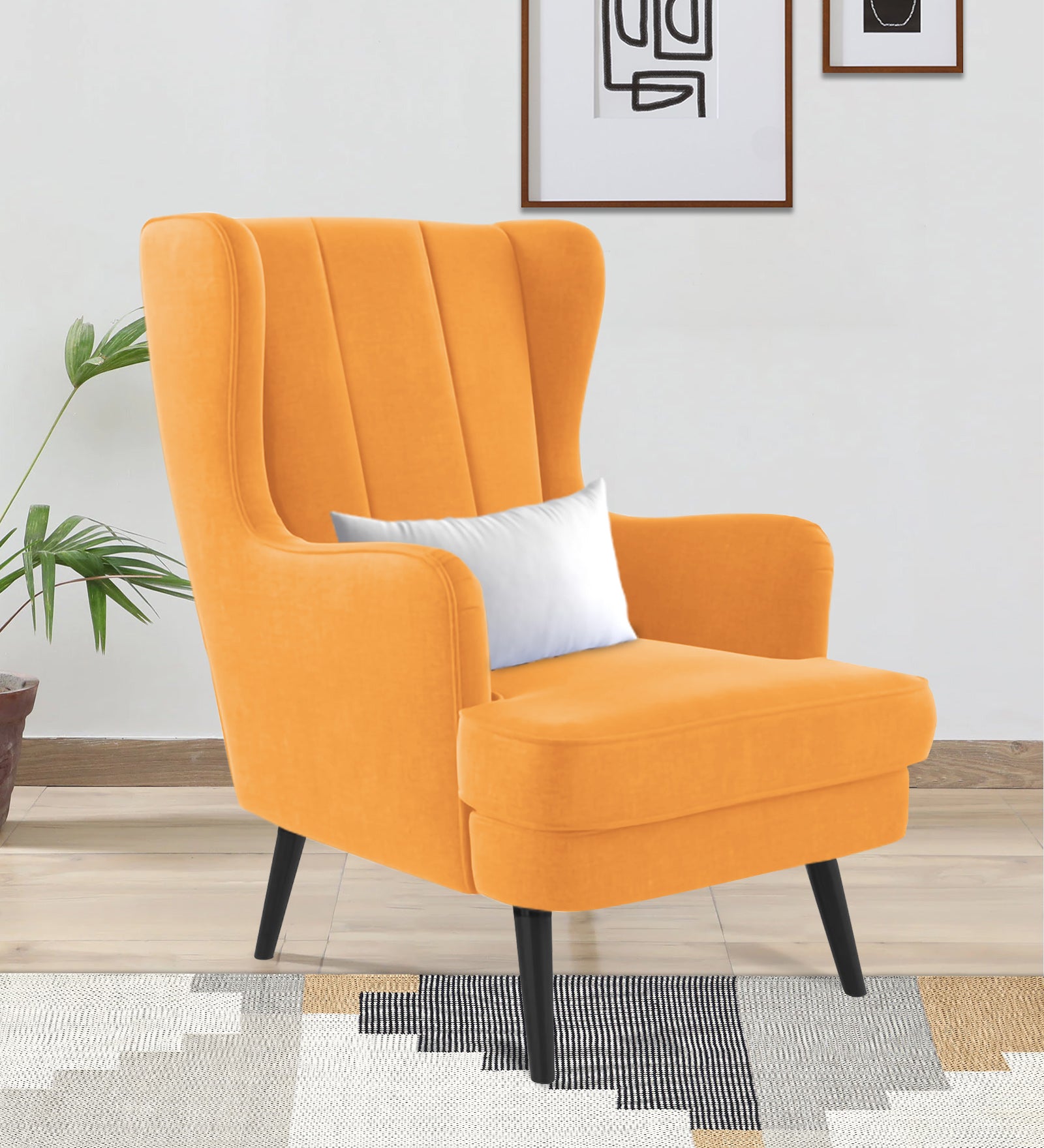 Niya Velvet Wing Chair In Tangerine Orange Colour - Febonic Living