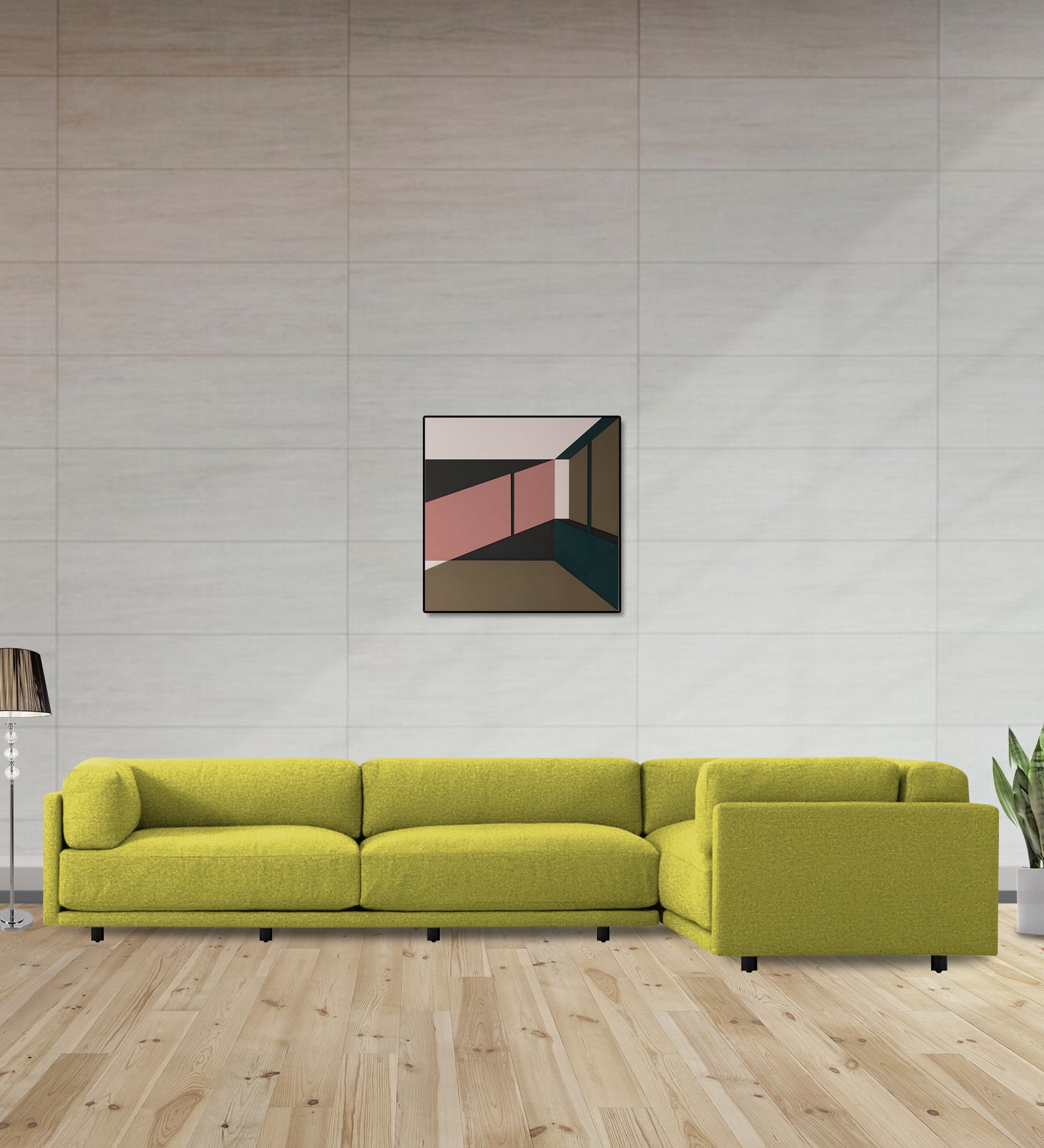 Nixon Fabric 6 Seater LHS Corner Sofa In Parrot Green Colour - Febonic Living